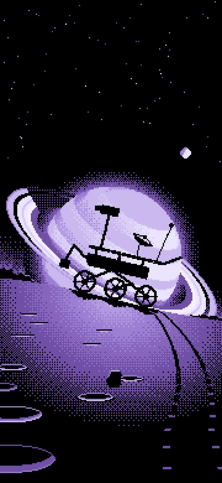 Lavender Pixel Art Space Rover and Ringed Planet wallpaper for iPhone and Android