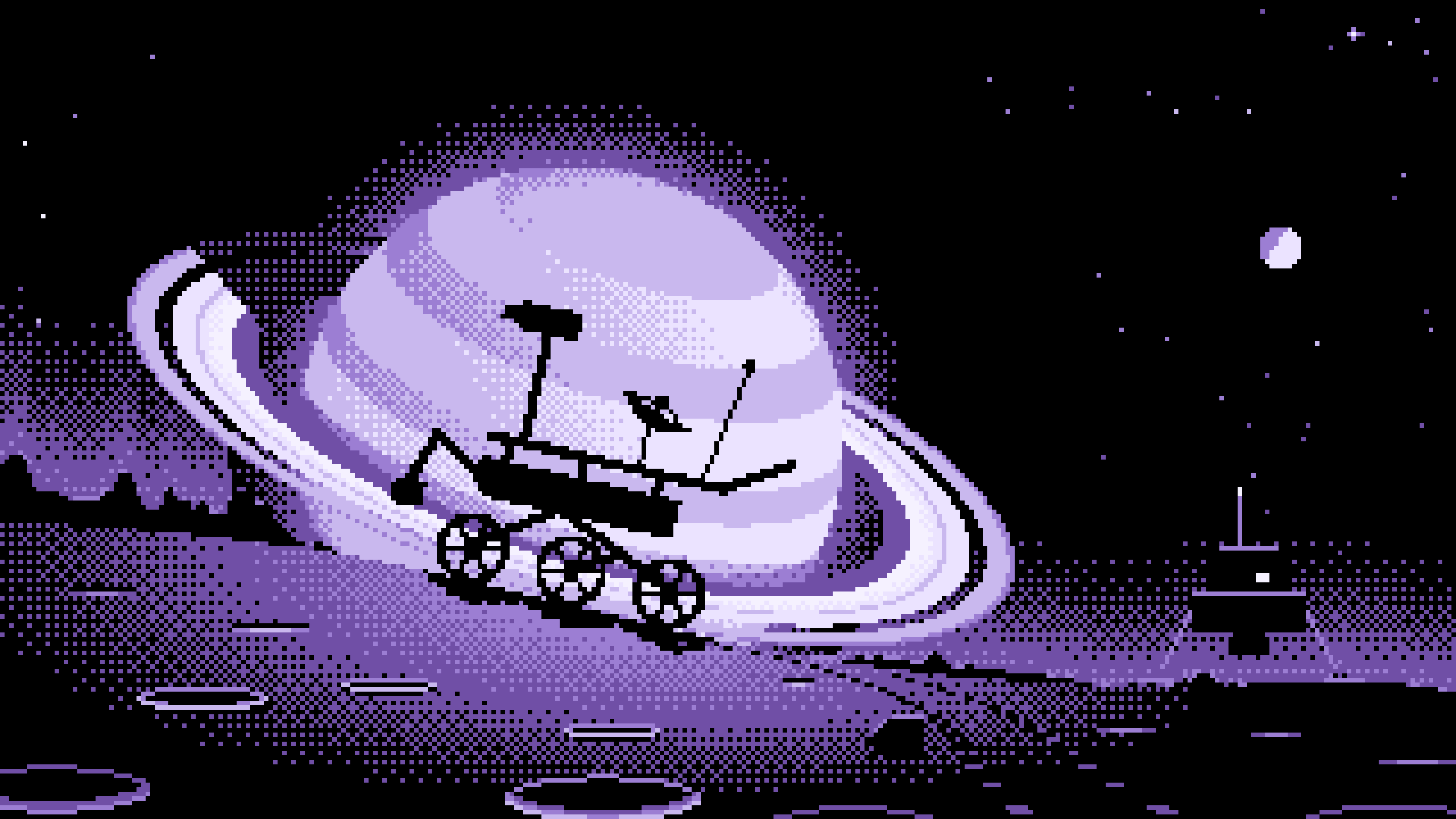 Lavender Pixel Art Space Rover and Ringed Planet desktop wallpaper in 4K