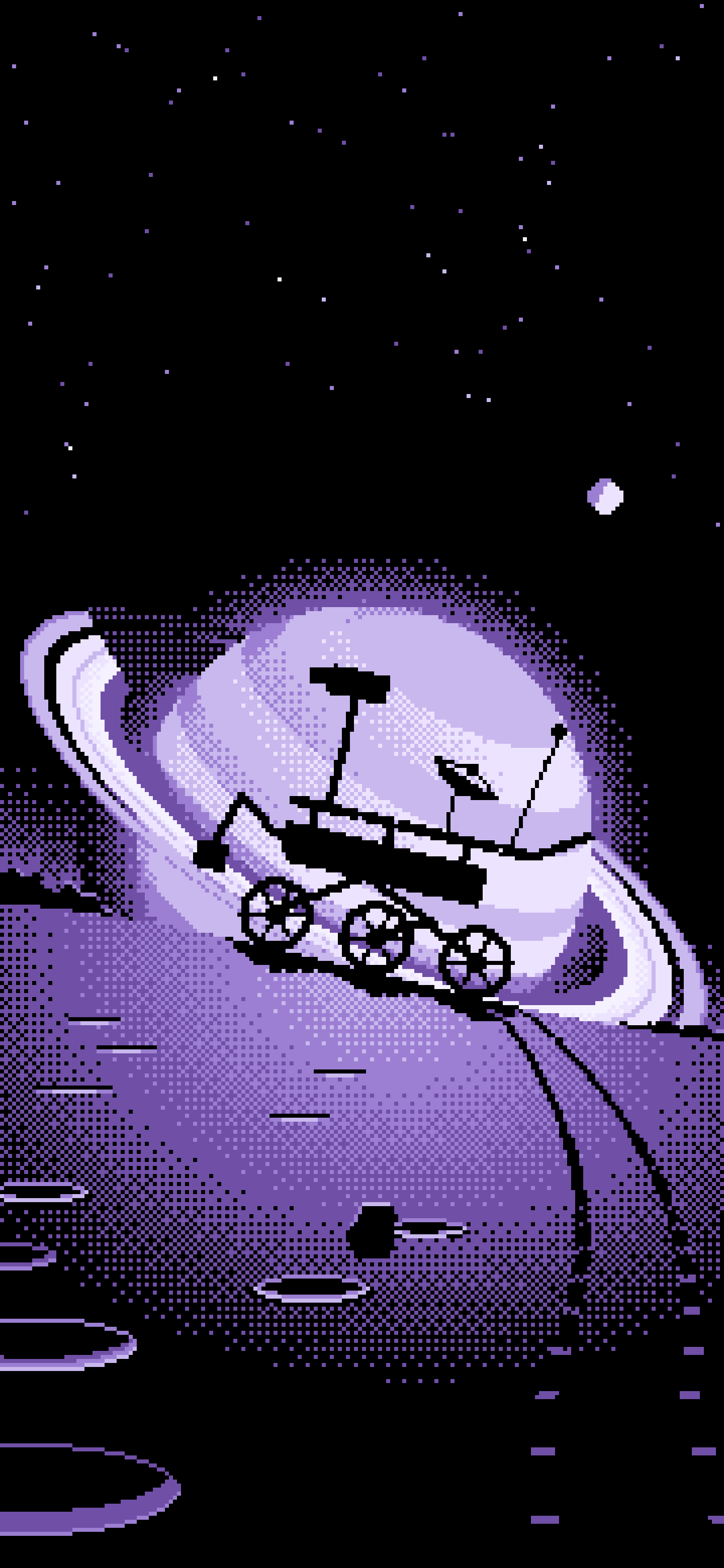 Lavender Pixel Art Space Rover and Ringed Planet wallpaper for iPhone and Android
