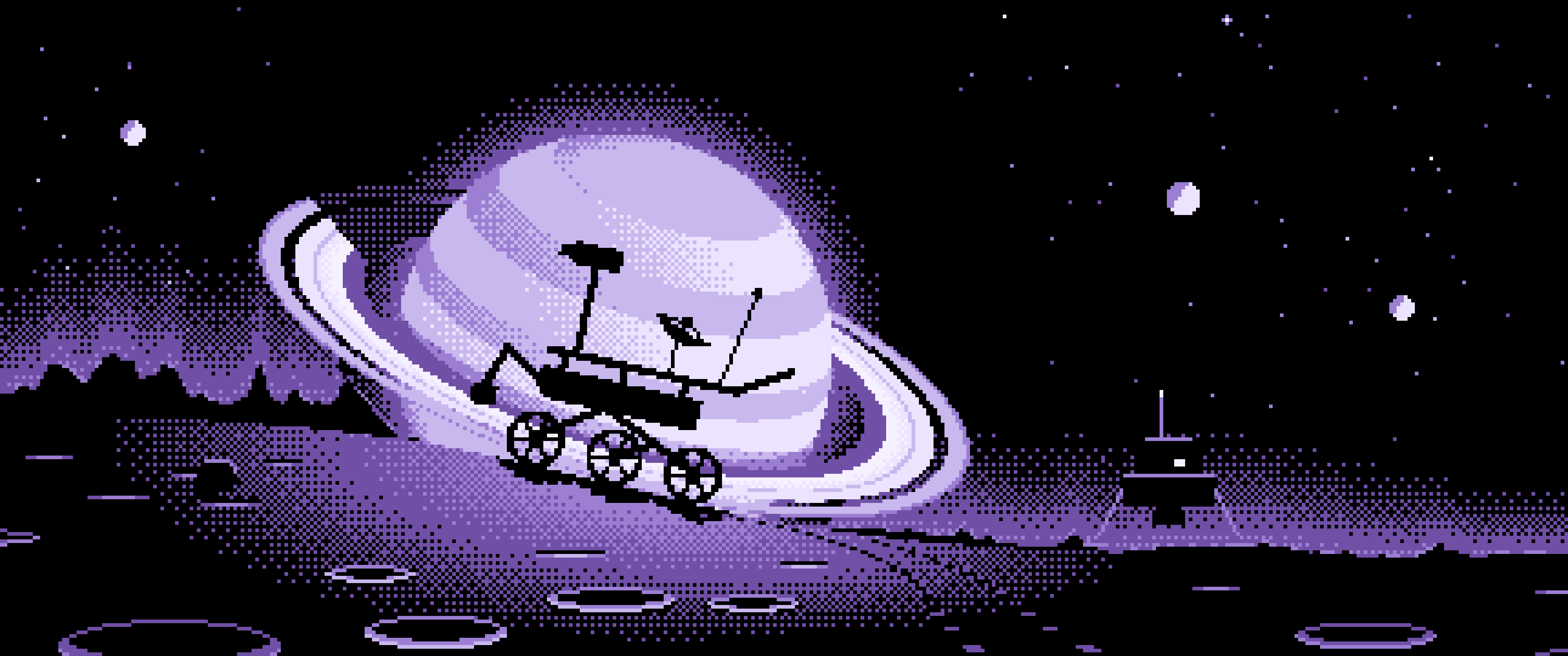 Lavender Pixel Art Space Rover and Ringed Planet ultrawide wallpaper, 3440 × 1440