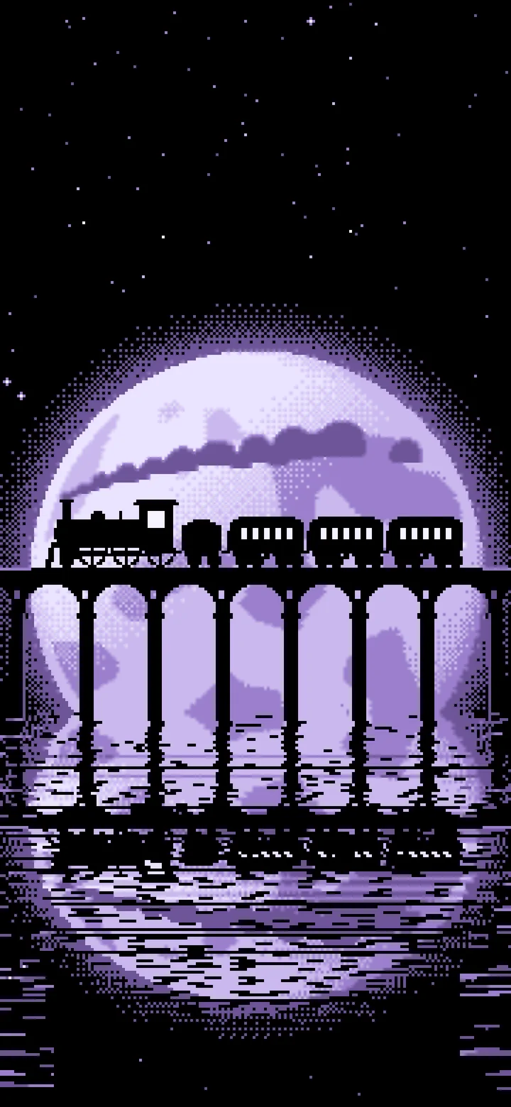 Lavender Pixel Art Steam Train and Full Moon wallpaper for iPhone and Android