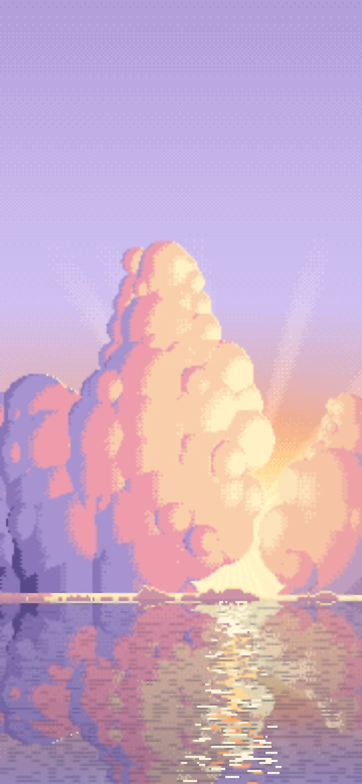 Lavender Pixel Art Sunset Clouds Over the Ocean wallpaper for iPhone and Android