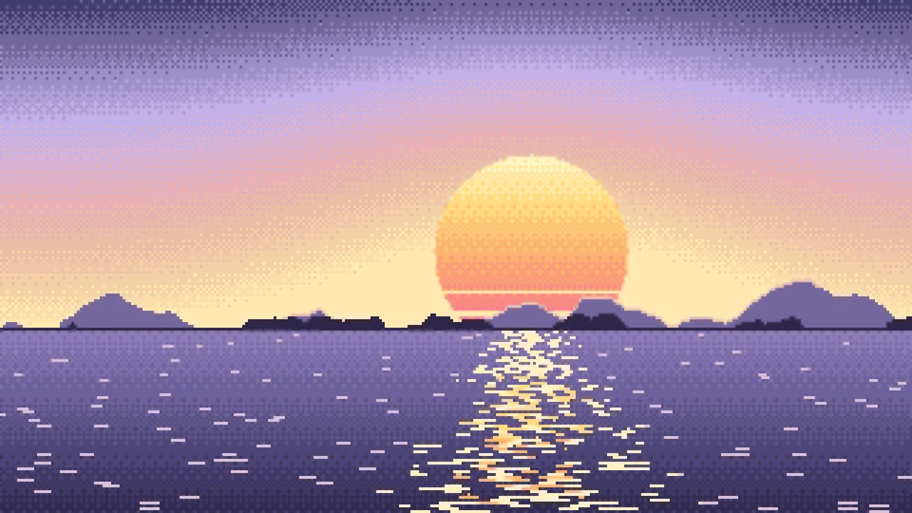 Lavender Pixel Art Sunset desktop wallpaper in 4K