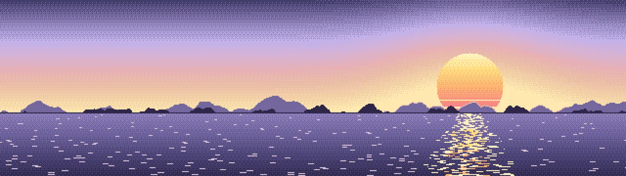 Lavender Pixel Art Sunset dual monitor wallpaper, 7680 × 2160
