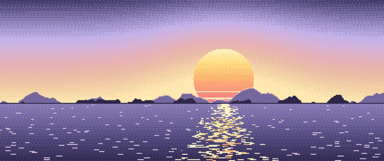 Lavender Pixel Art Sunset ultrawide wallpaper, 3440 × 1440