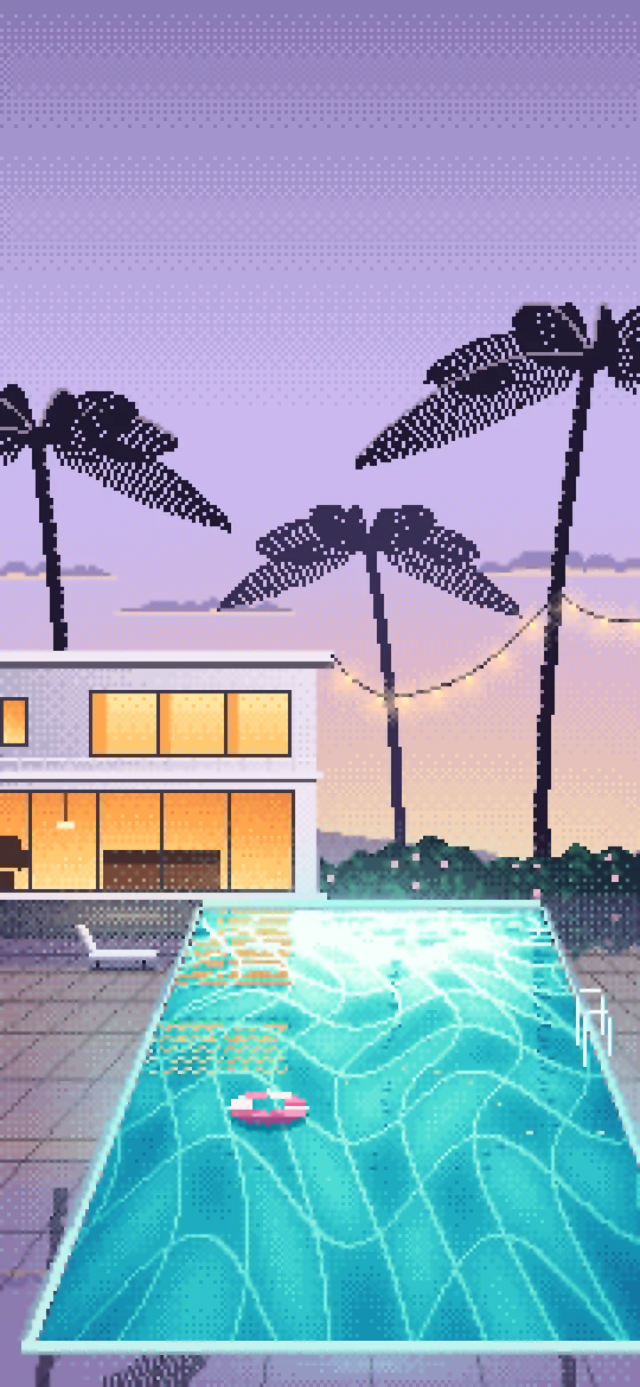 Lavender Pixel Art Swimming Pool at Dusk wallpaper for iPhone and Android