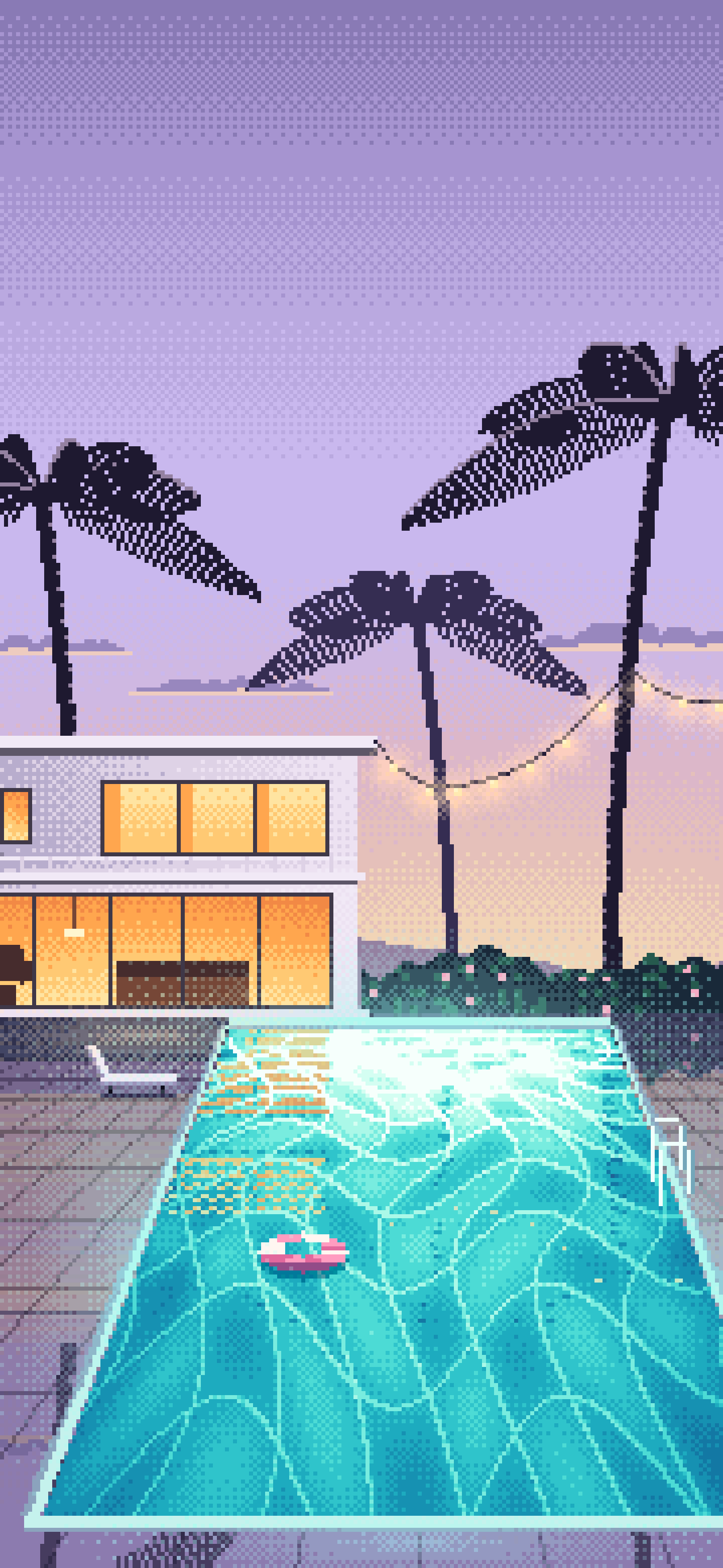Lavender Pixel Art Swimming Pool at Dusk wallpaper for iPhone and Android