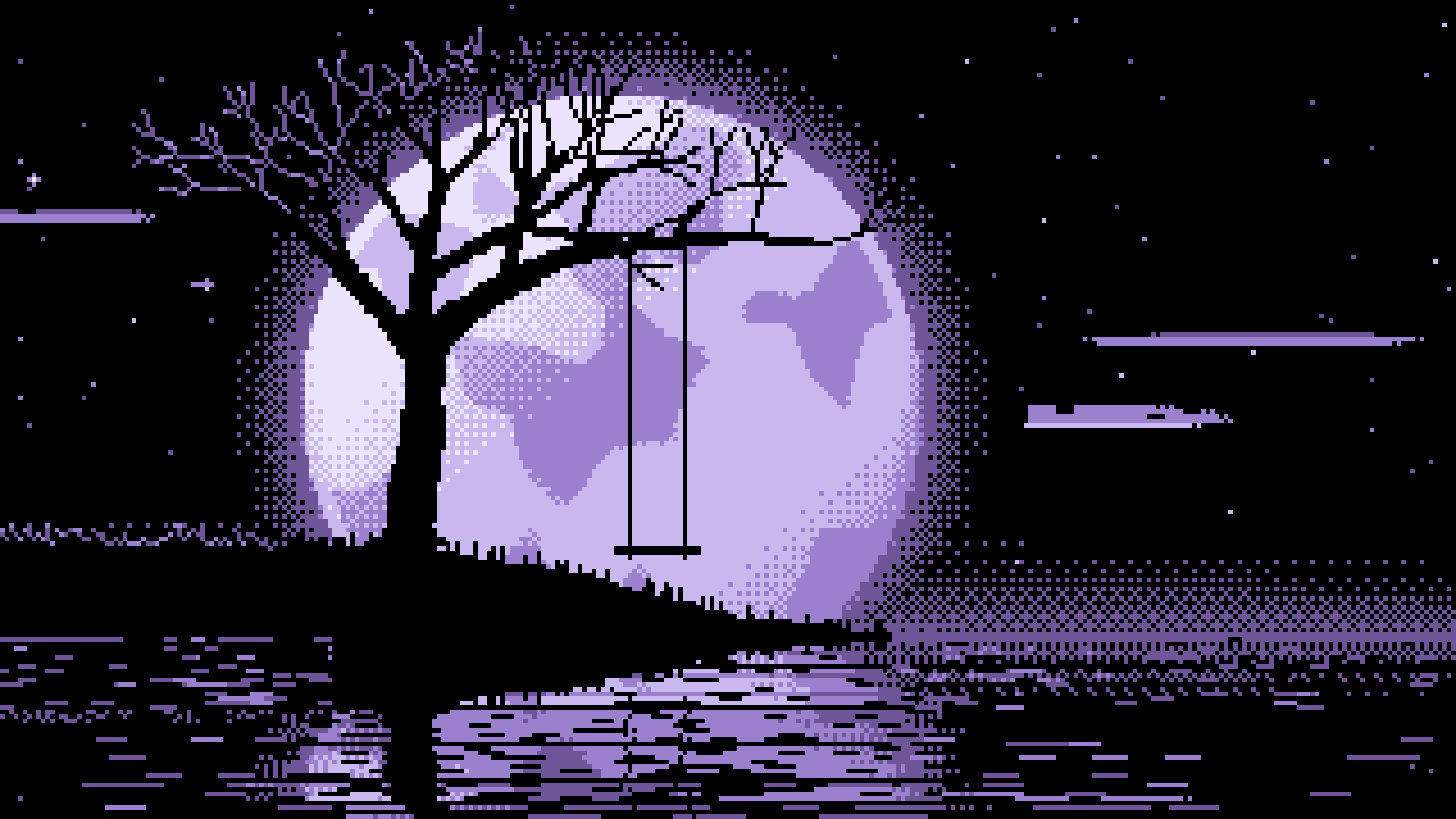 Lavender Pixel Art Tree Swing and Full Moon desktop wallpaper in 4K