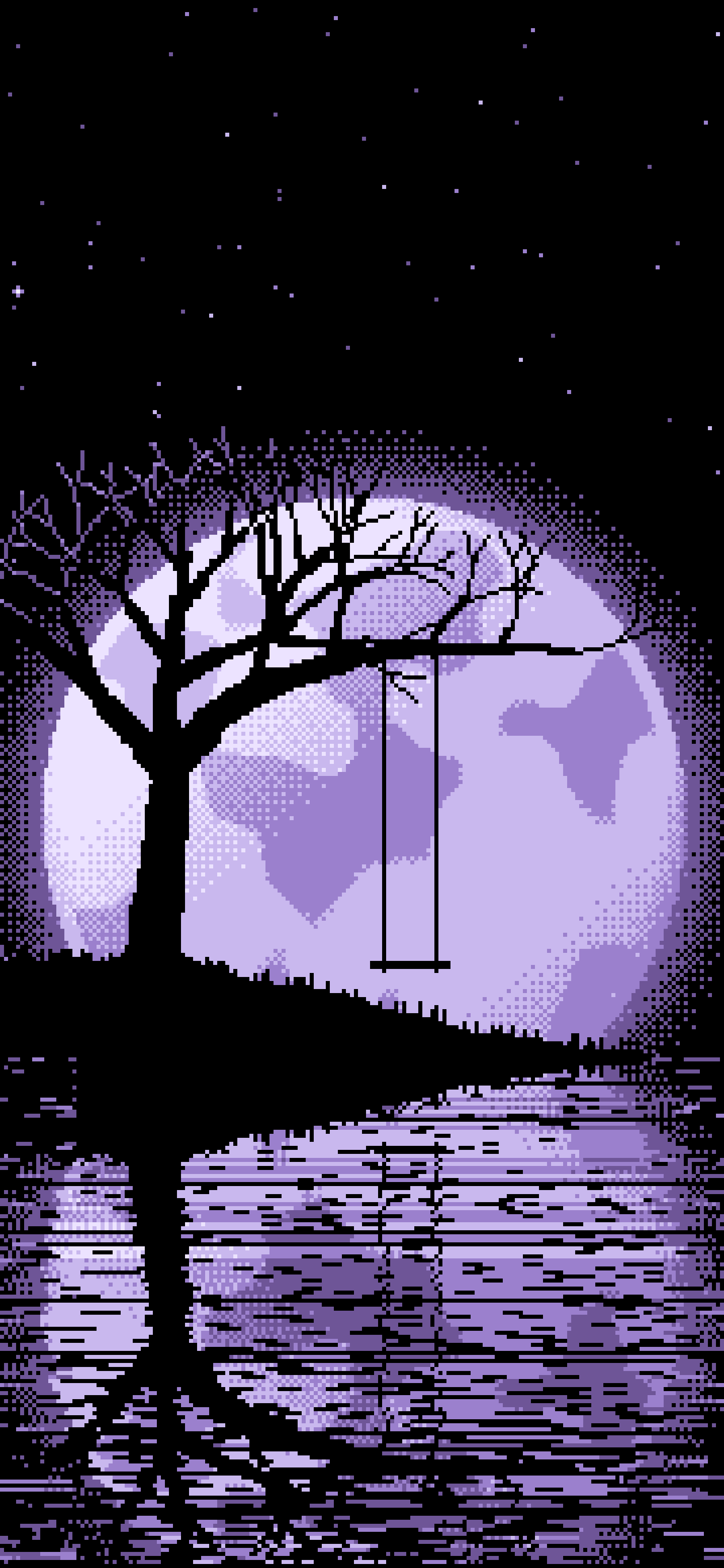Lavender Pixel Art Tree Swing and Full Moon wallpaper for iPhone and Android