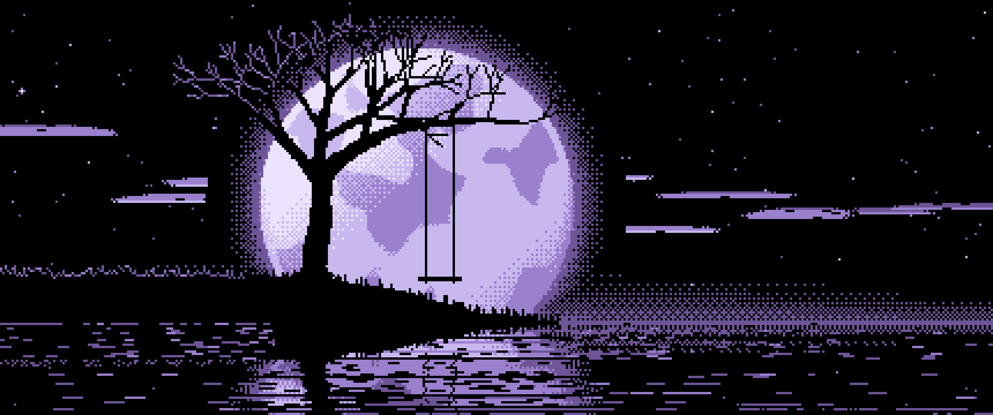 Lavender Pixel Art Tree Swing and Full Moon ultrawide wallpaper, 3440 × 1440