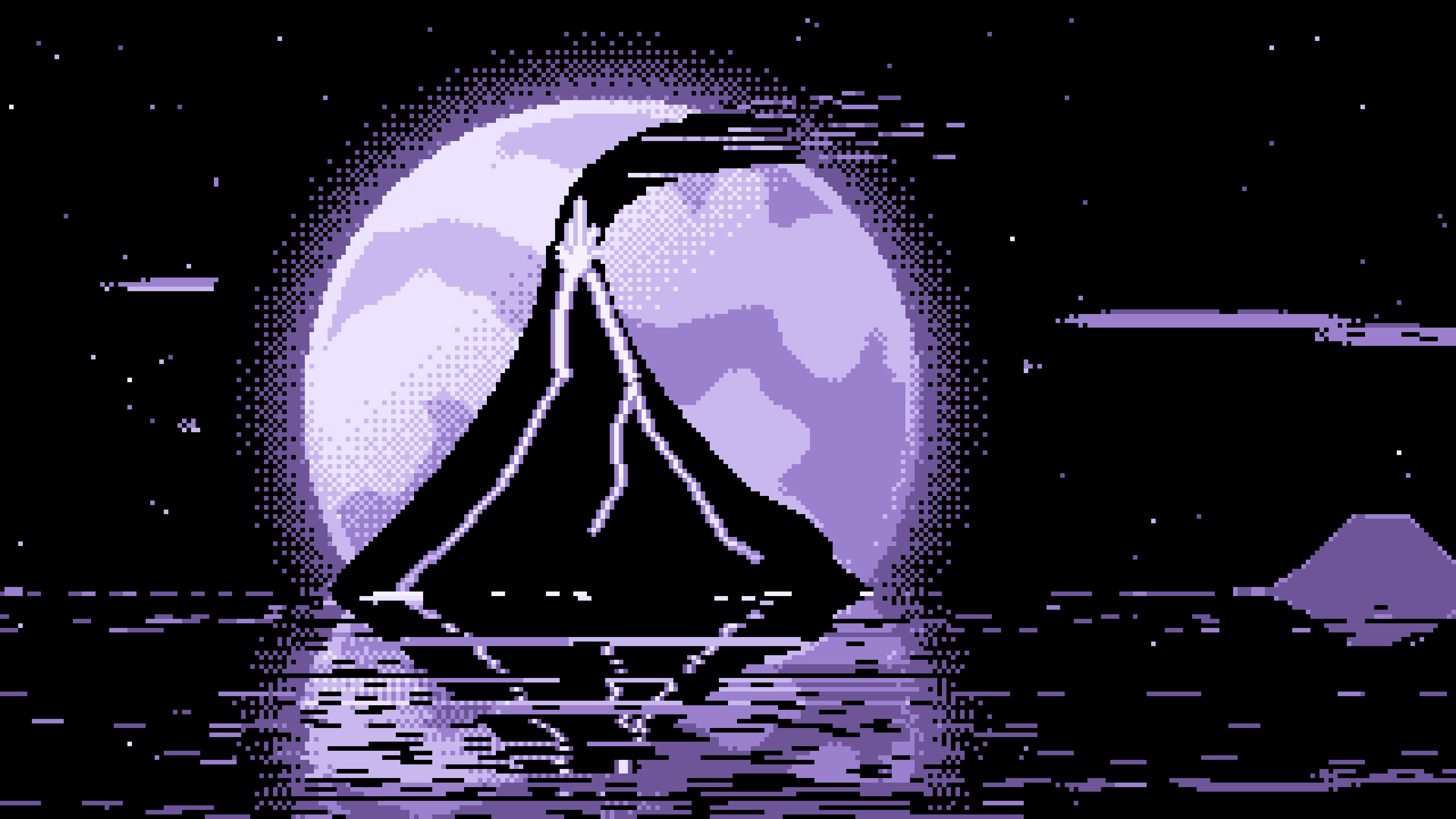 Lavender Pixel Art Volcano and Full Moon desktop wallpaper in 4K