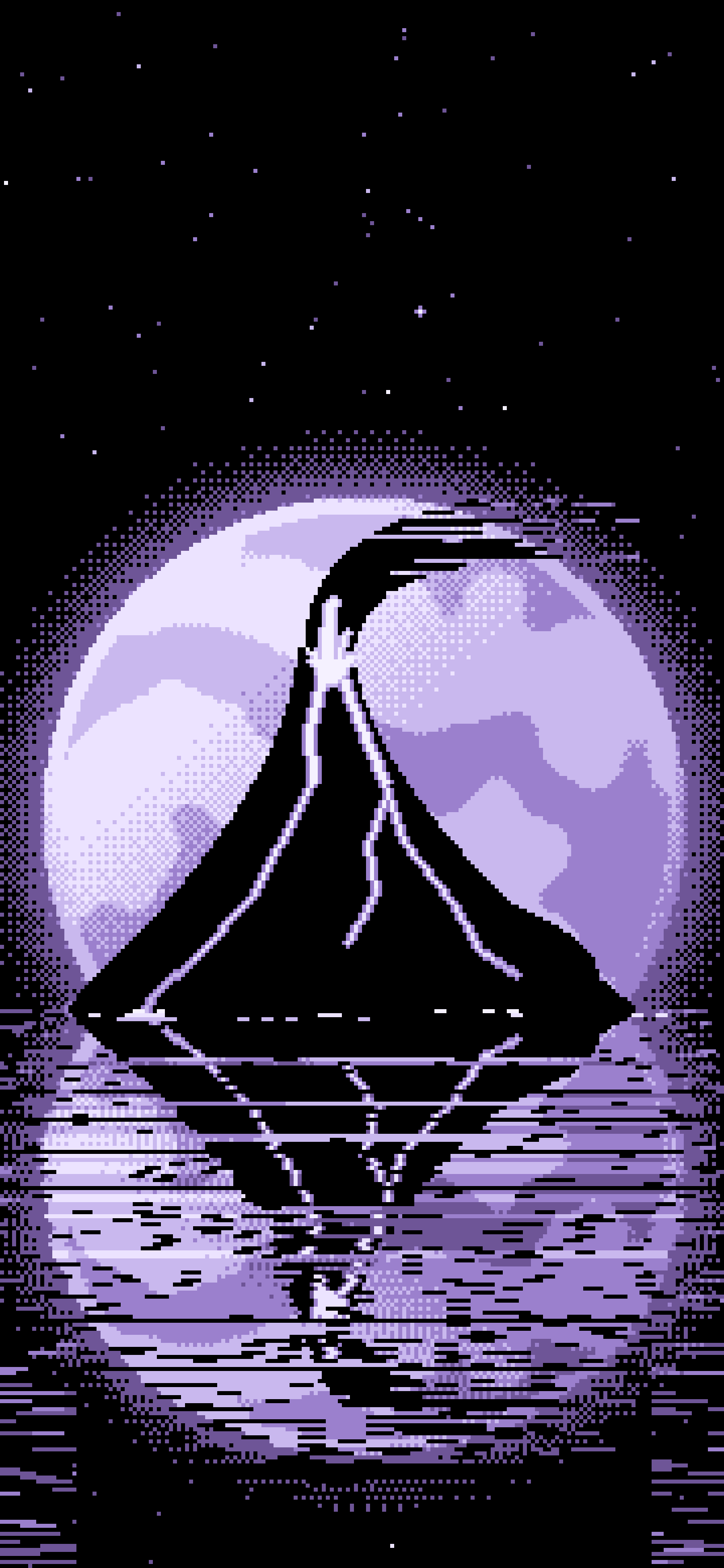 Lavender Pixel Art Volcano and Full Moon wallpaper for iPhone and Android