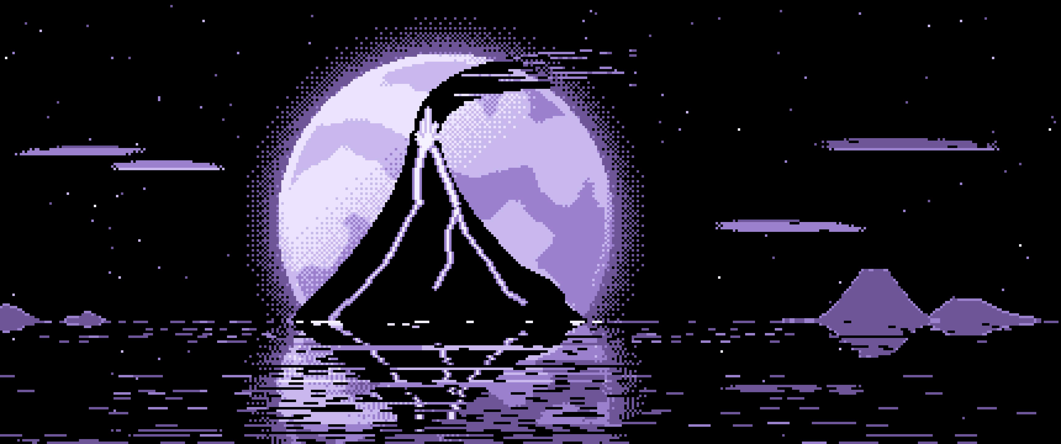 Lavender Pixel Art Volcano and Full Moon ultrawide wallpaper, 3440 × 1440