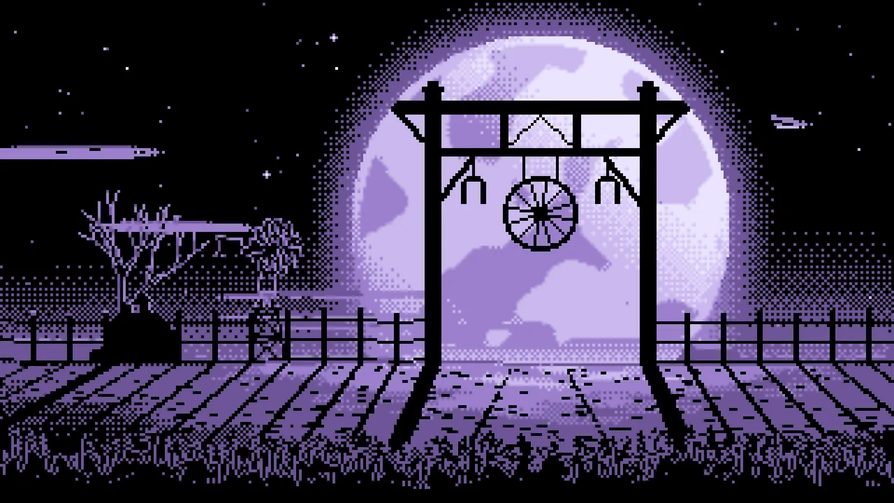 Lavender Pixel Art Western Ranch Gate desktop wallpaper in 4K