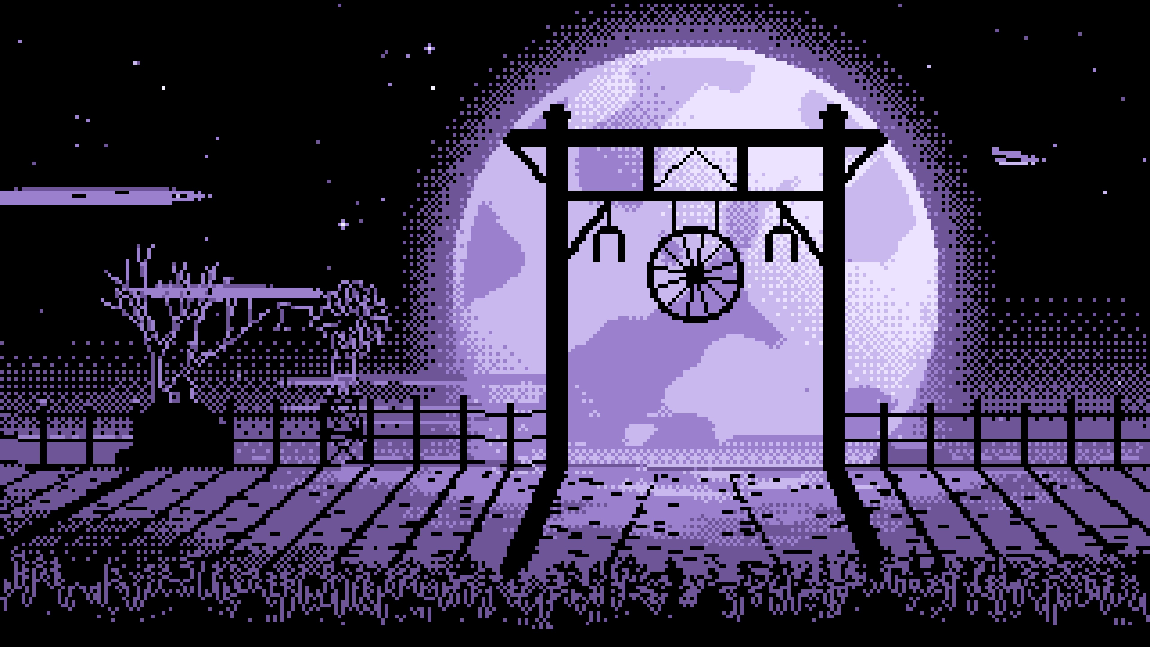 Lavender Pixel Art Western Ranch Gate desktop wallpaper in 4K