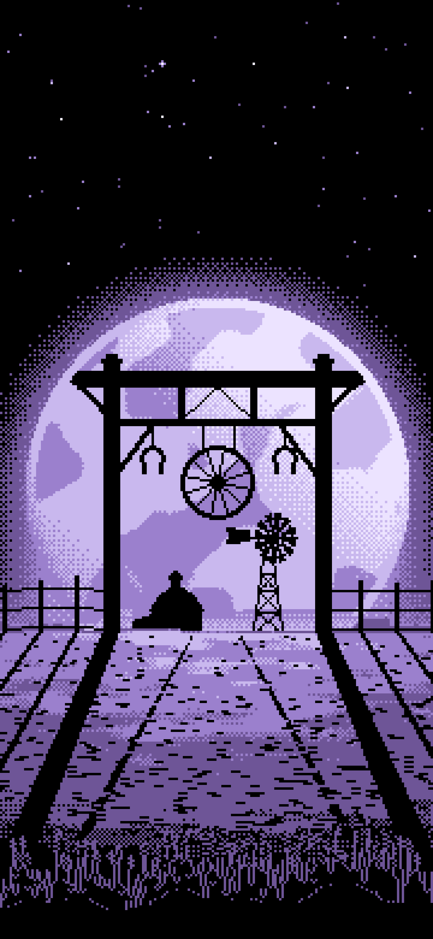 Lavender Pixel Art Western Ranch Gate wallpaper for iPhone and Android
