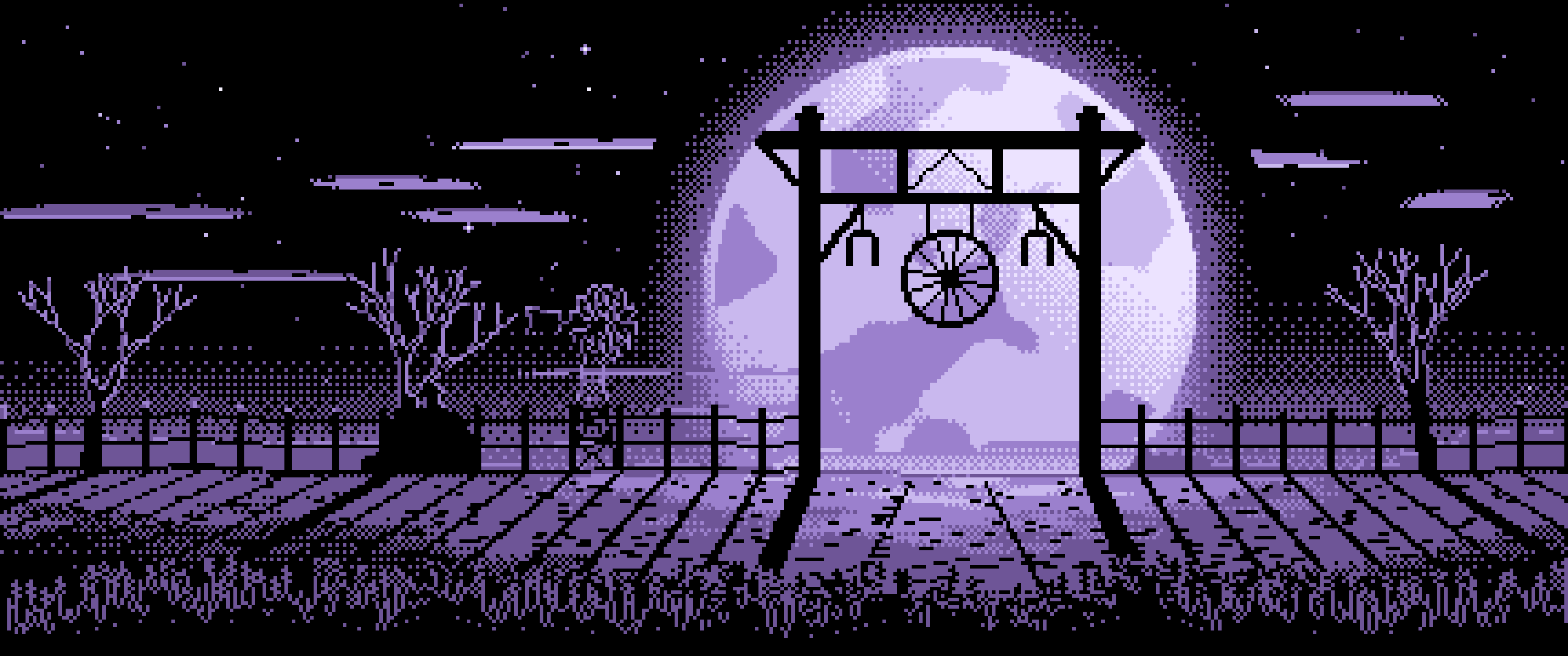 Lavender Pixel Art Western Ranch Gate ultrawide wallpaper, 3440 × 1440