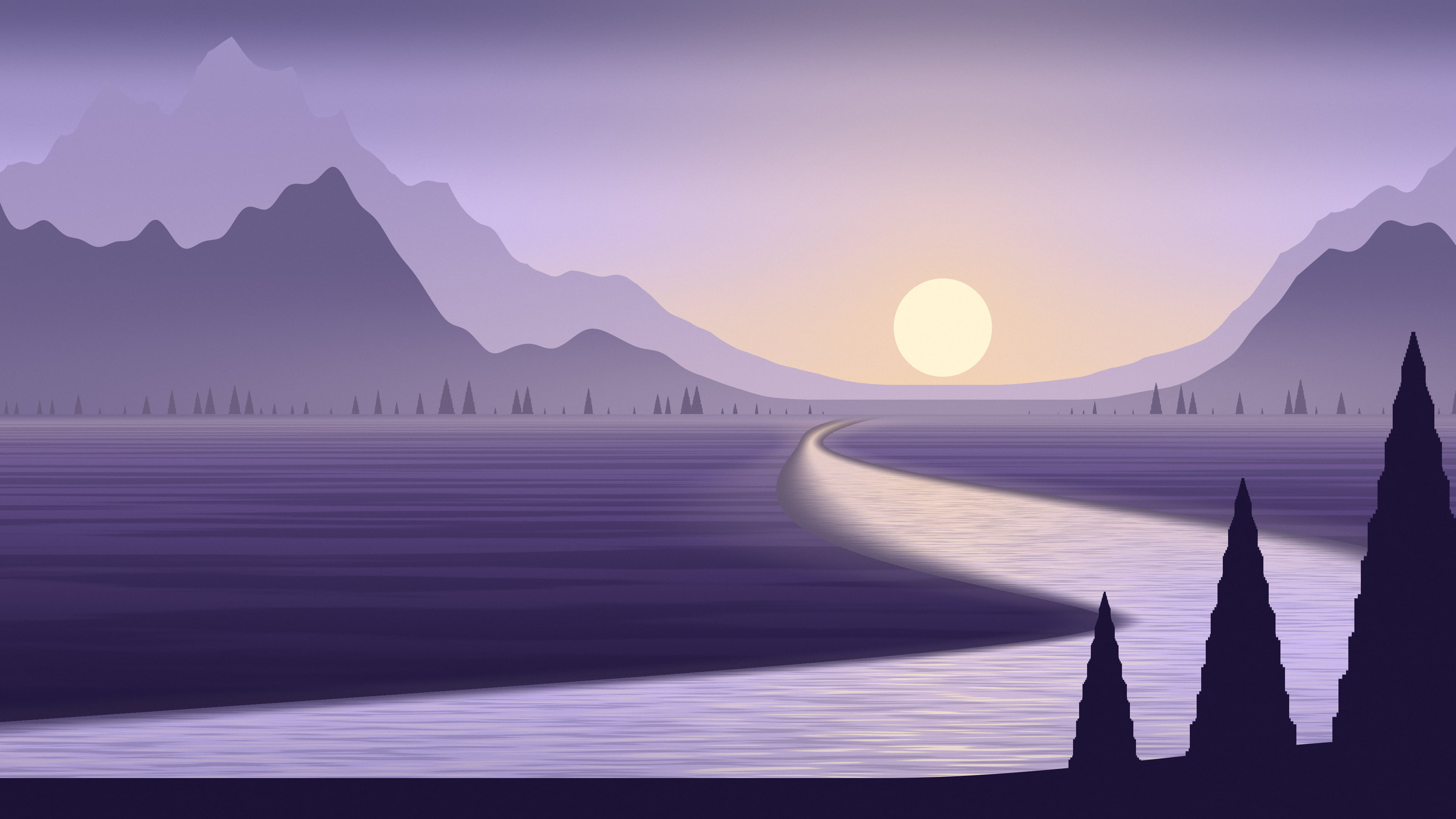 Lavender River Valley at Sunset desktop wallpaper in 4K