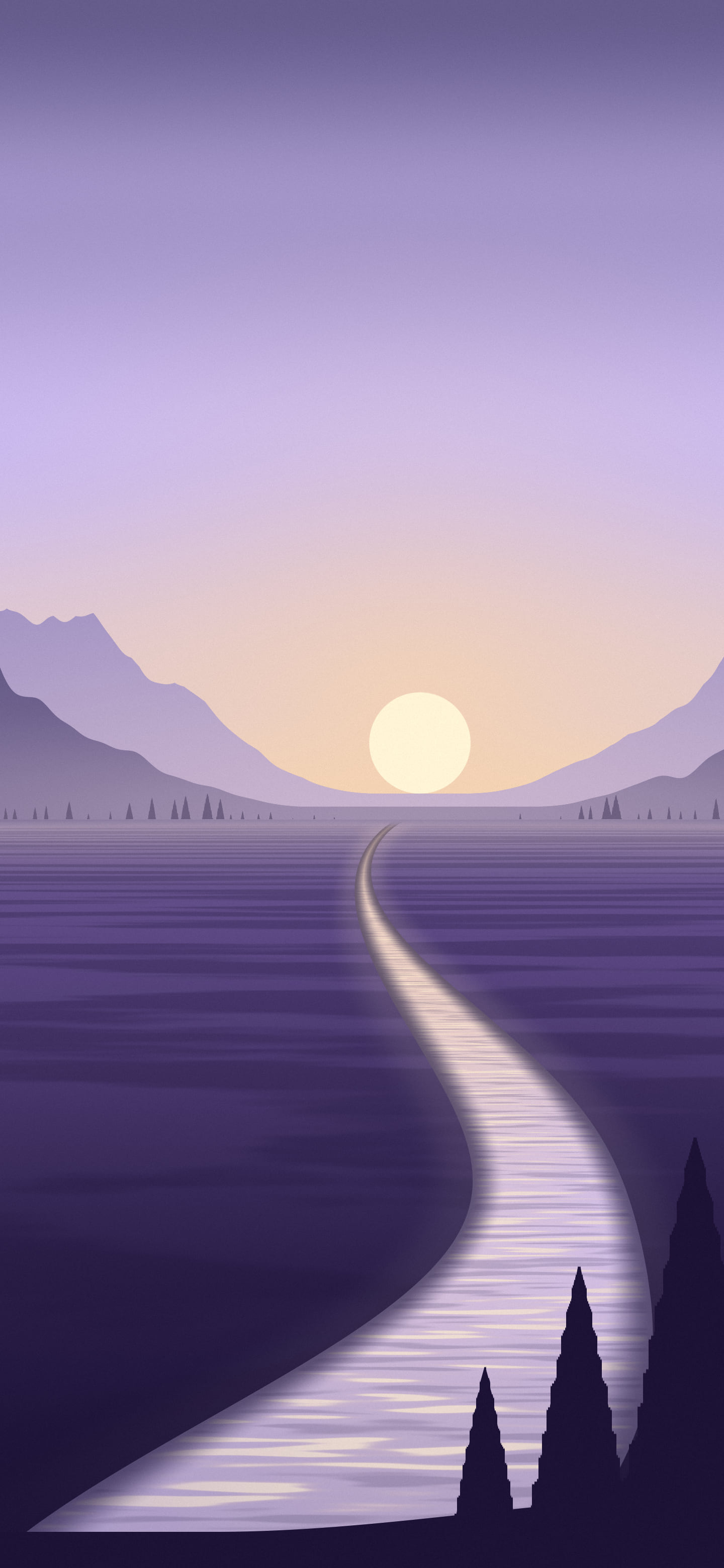 Lavender River Valley at Sunset wallpaper for iPhone and Android