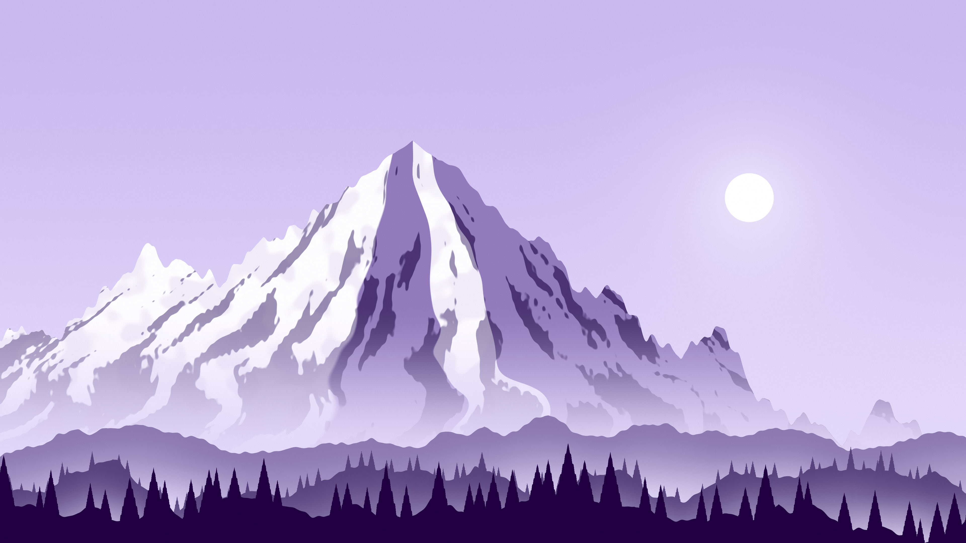 Lavender Snowy Mountain Peak desktop wallpaper in 4K