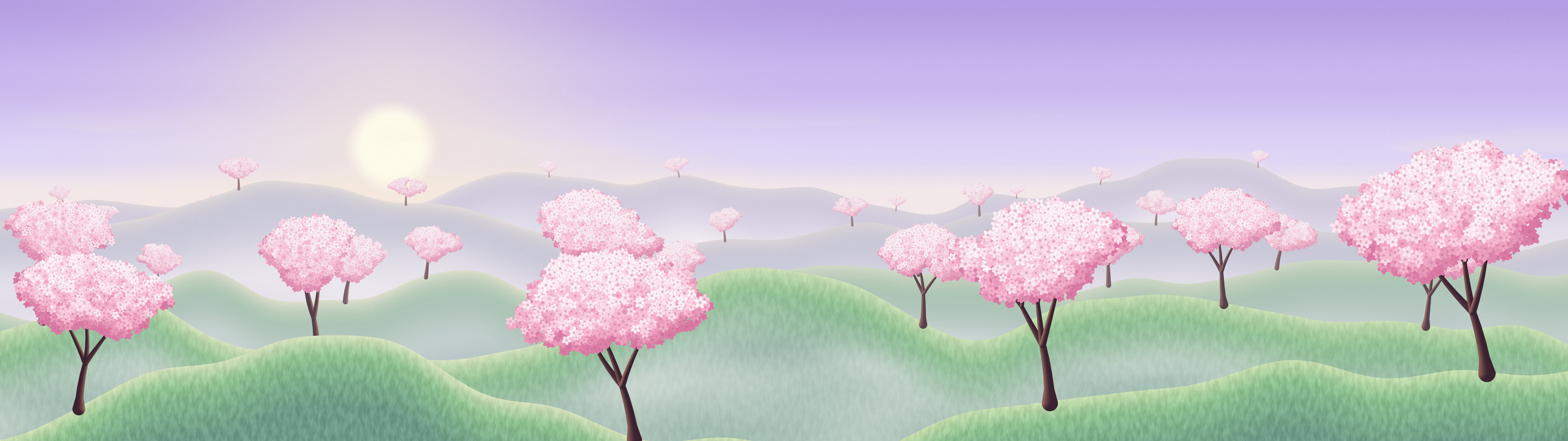 Lavender Spring Hills in Bloom dual monitor wallpaper, 7680 × 2160
