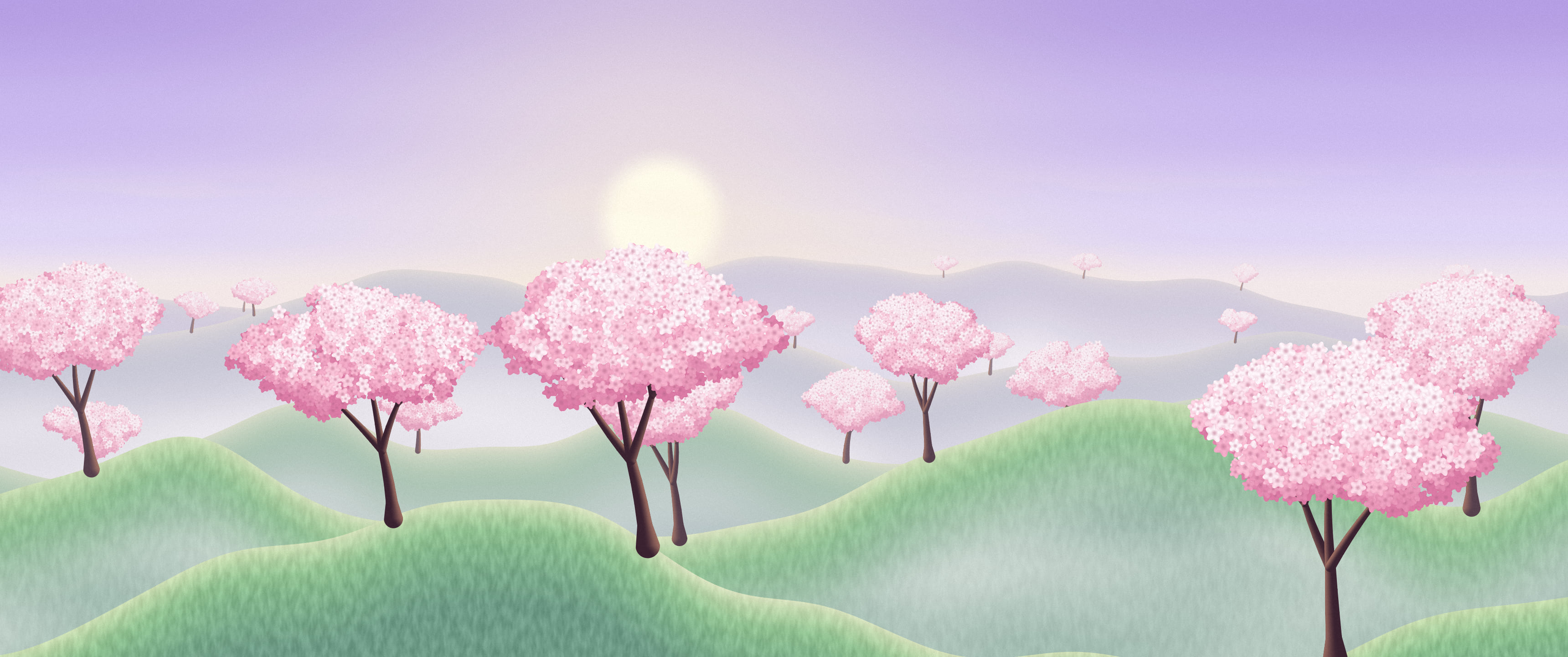 Lavender Spring Hills in Bloom ultrawide wallpaper, 3440 × 1440