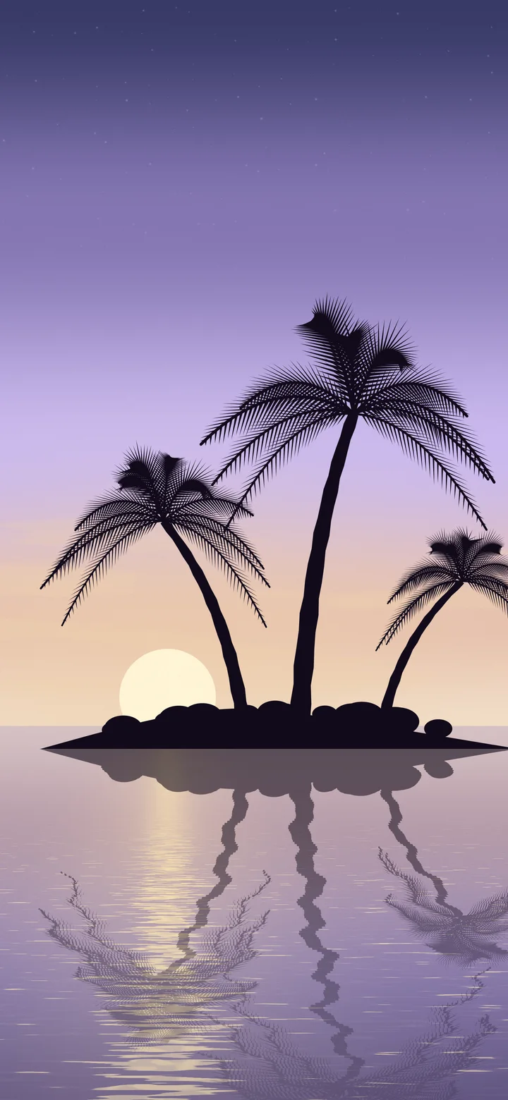 Lavender Tropical Island Sunset wallpaper for iPhone and Android