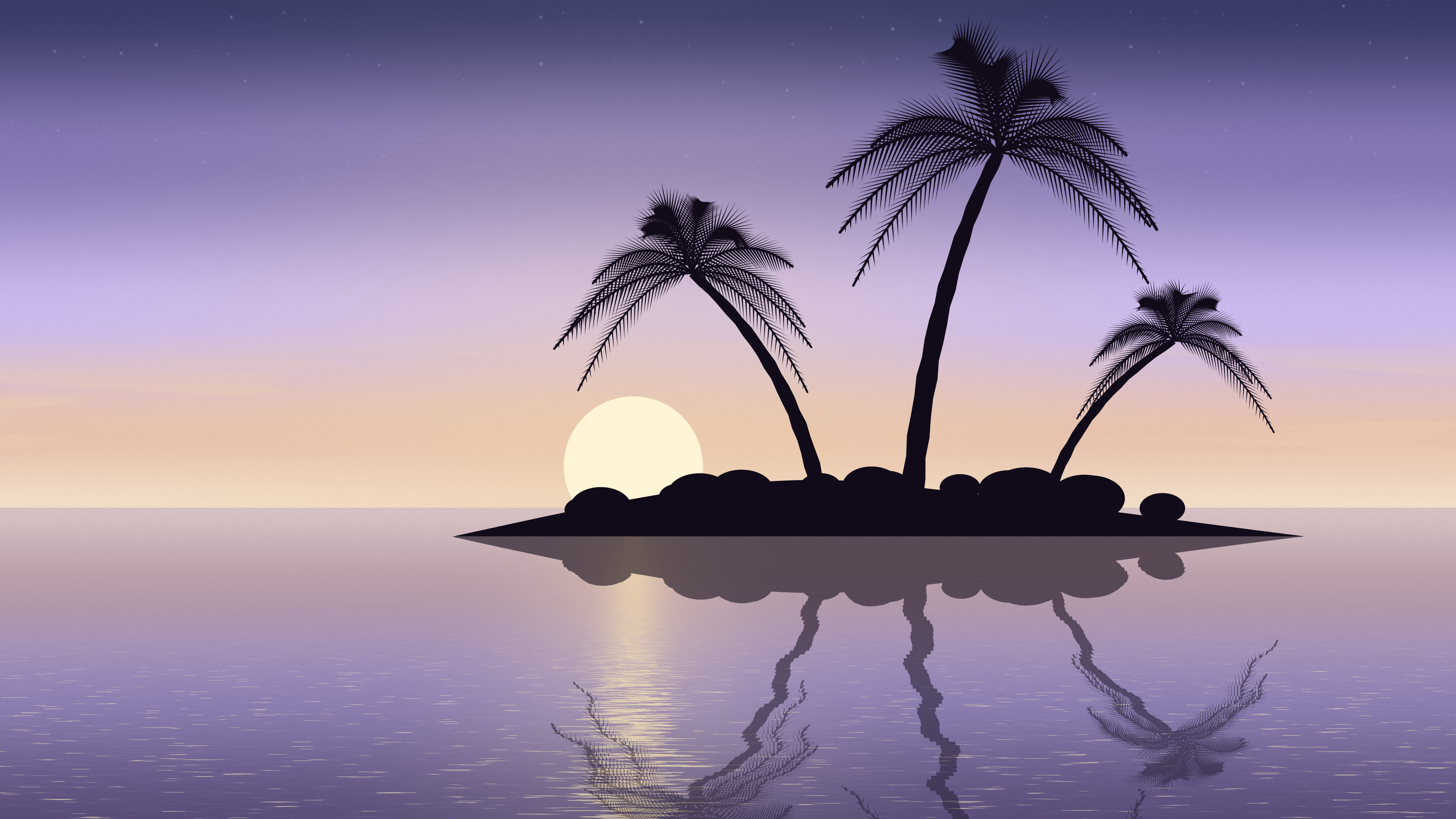 Lavender Tropical Island Sunset desktop wallpaper in 4K