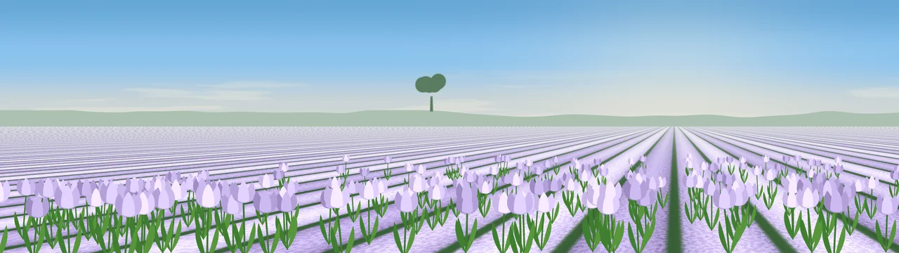 Lavender Tulip Field dual monitor wallpaper, 7680 × 2160