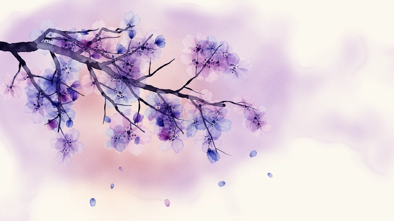 Lavender Watercolor Cherry Blossom Branch desktop wallpaper in 4K