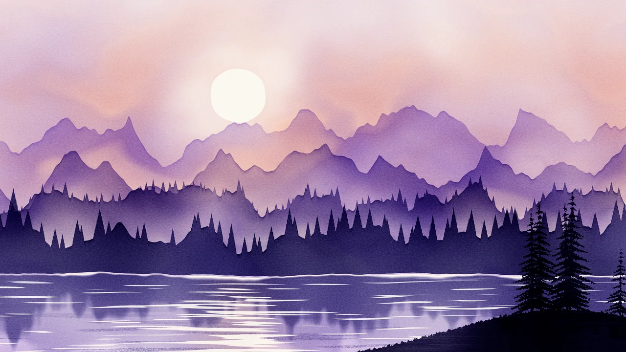 Lavender Watercolor Mountain Landscape desktop wallpaper in 4K