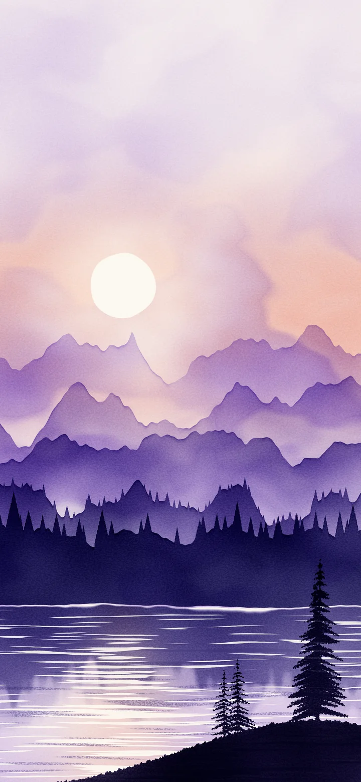 Lavender Watercolor Mountain Landscape wallpaper for iPhone and Android