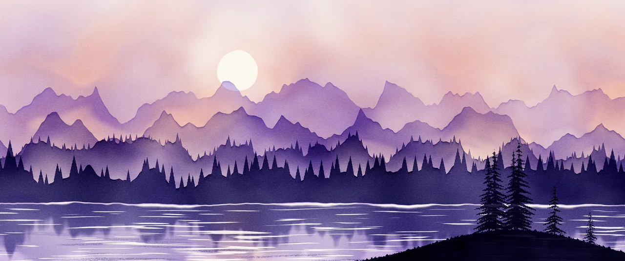 Lavender Watercolor Mountain Landscape ultrawide wallpaper, 3440 × 1440