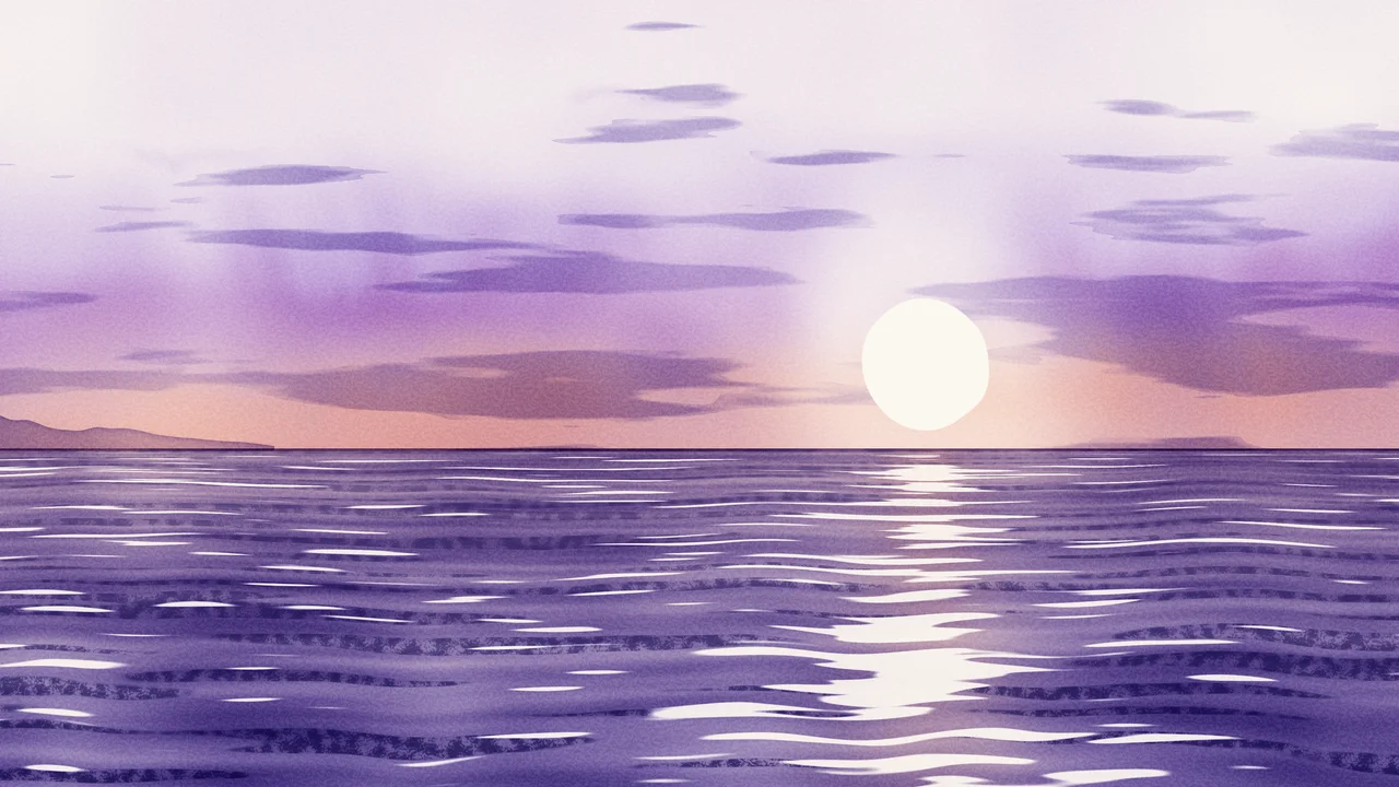 Lavender Watercolor Ocean Sunset desktop wallpaper in 4K