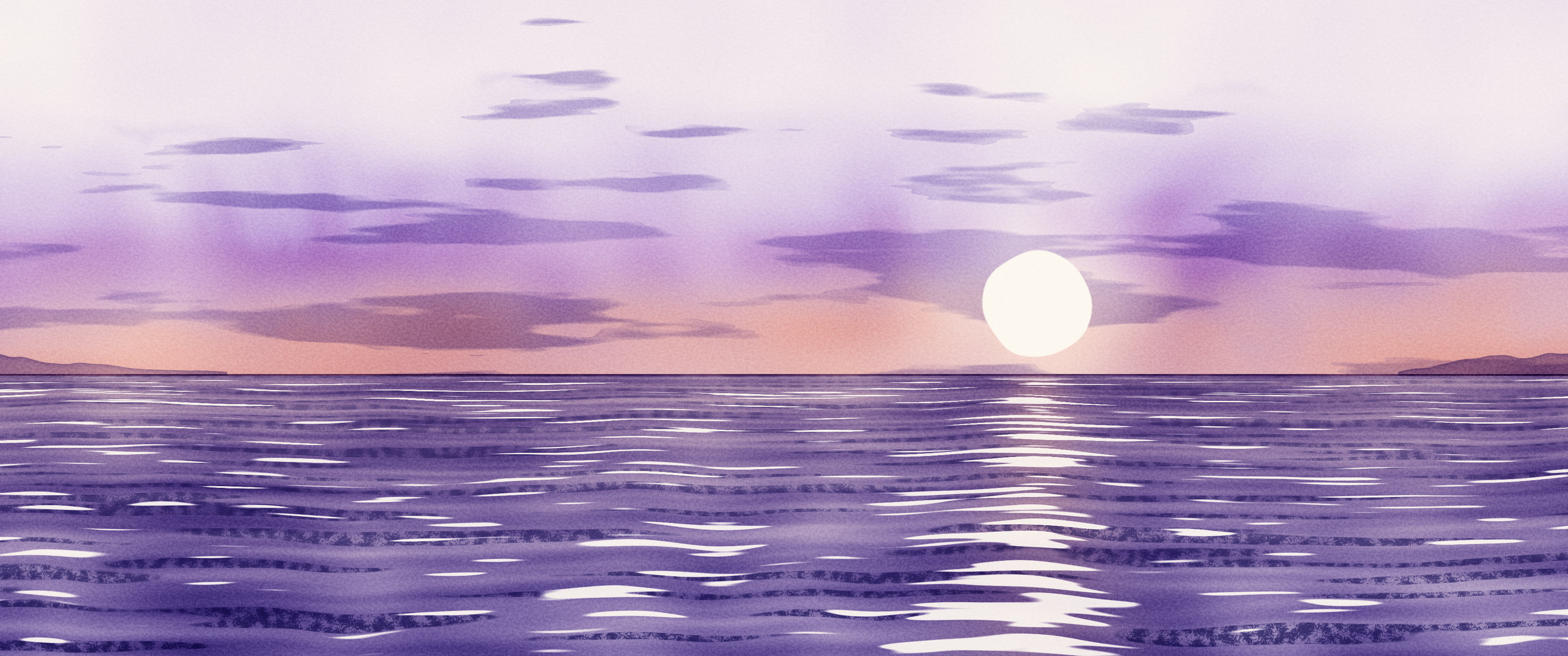 Lavender Watercolor Ocean Sunset ultrawide wallpaper, 3440 × 1440