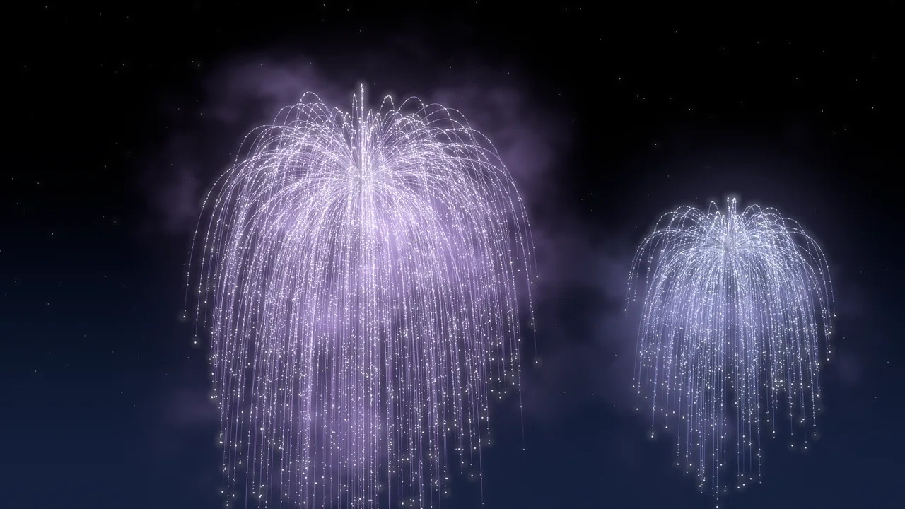 Lavender Willow Fireworks desktop wallpaper in 4K