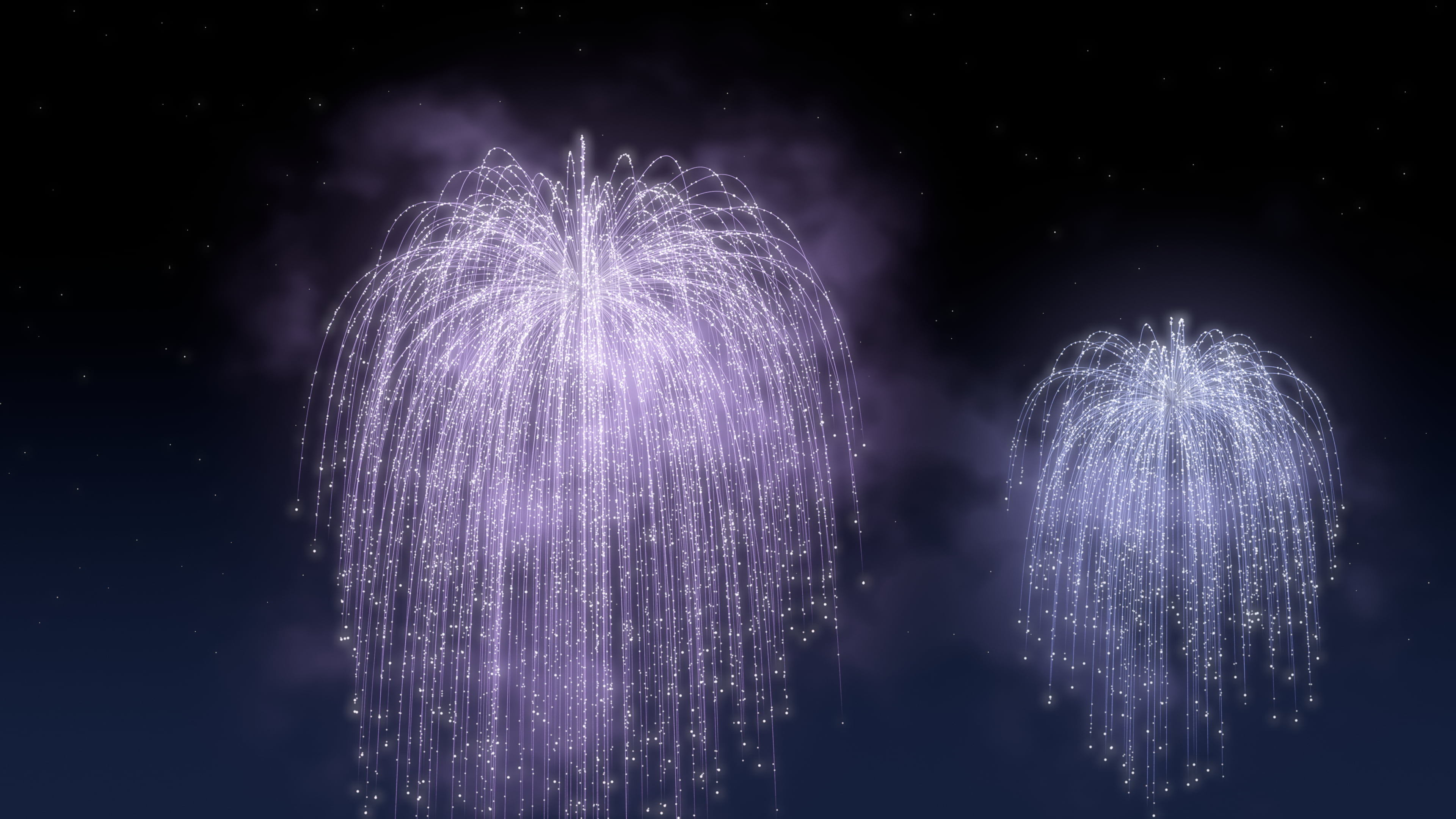 Lavender Willow Fireworks desktop wallpaper in 4K
