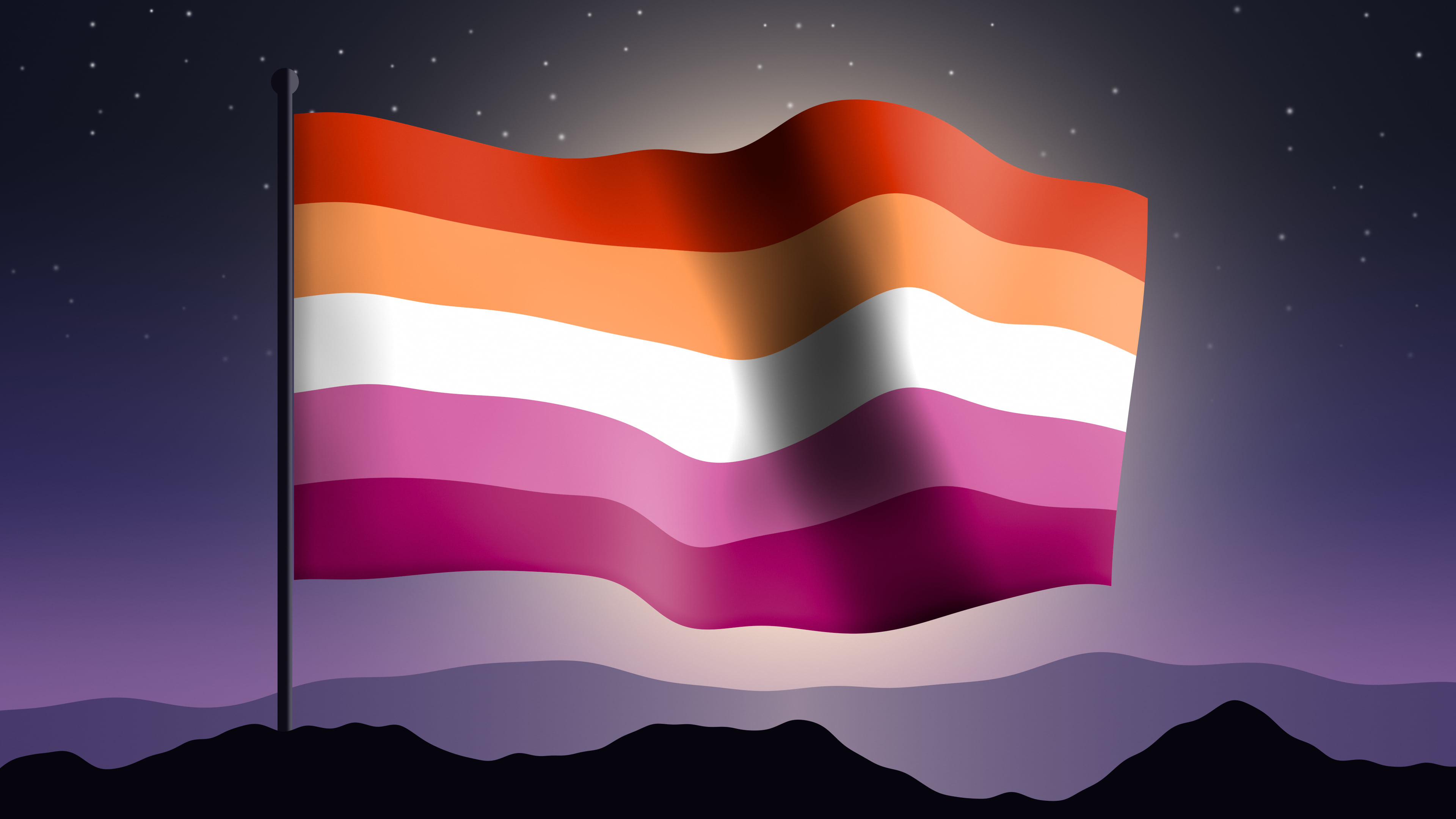 Lesbian Waving Pride Flag desktop wallpaper in 4K