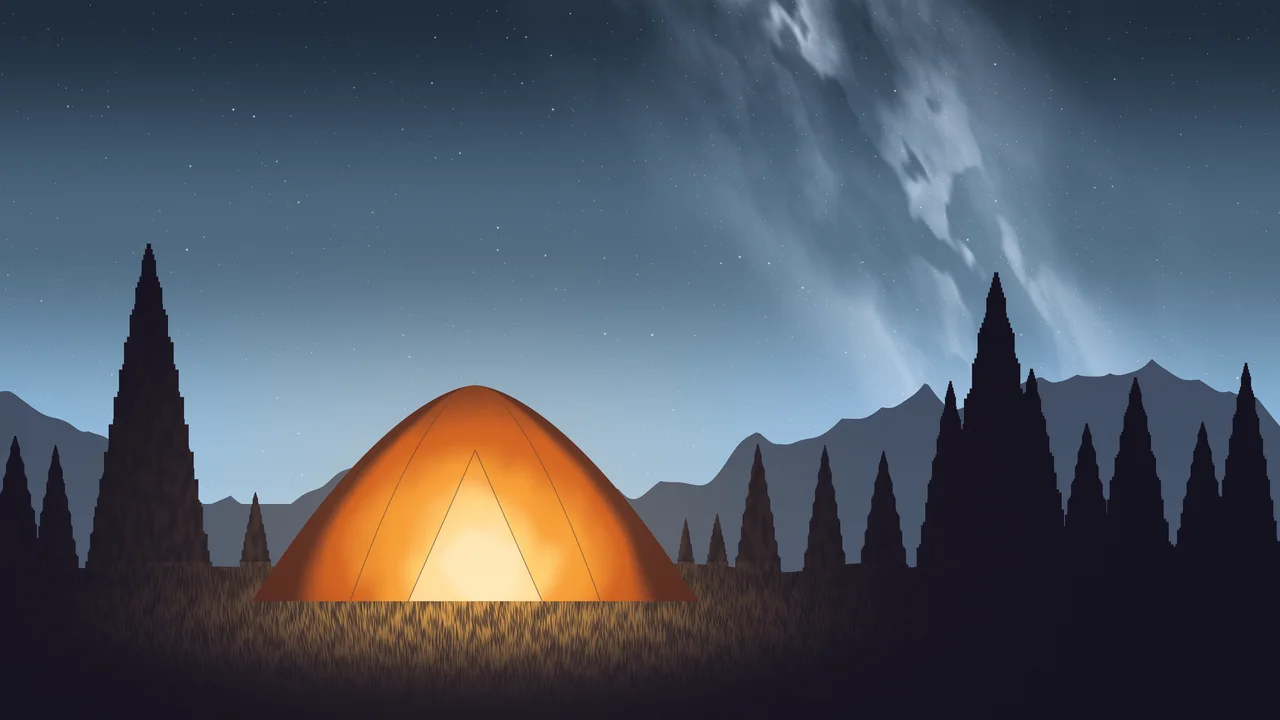 Light Blue Camping Tent Under the Milky Way desktop wallpaper in 4K