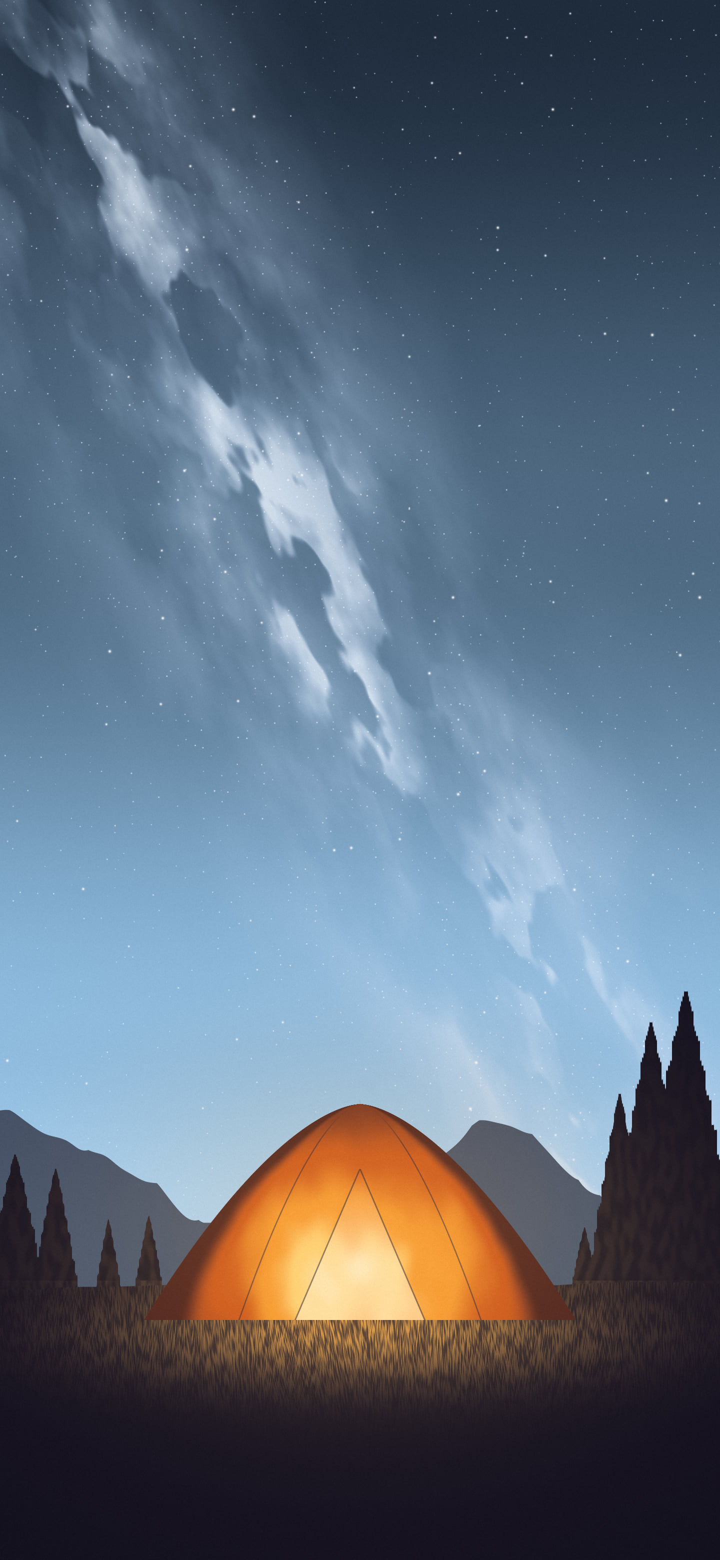 Light Blue Camping Tent Under the Milky Way wallpaper for iPhone and Android