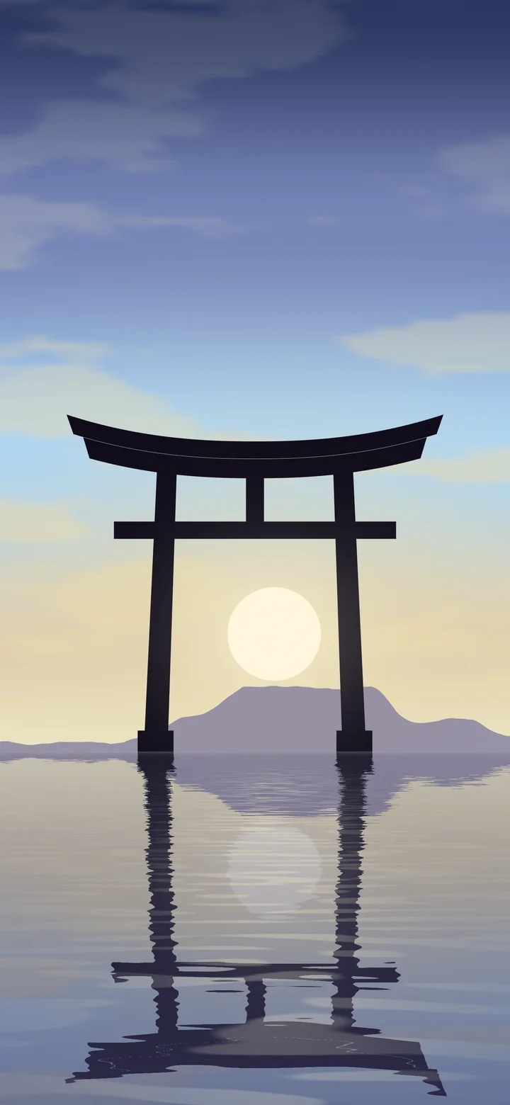 Light Blue Japanese Torii Gate Sunset wallpaper for iPhone and Android
