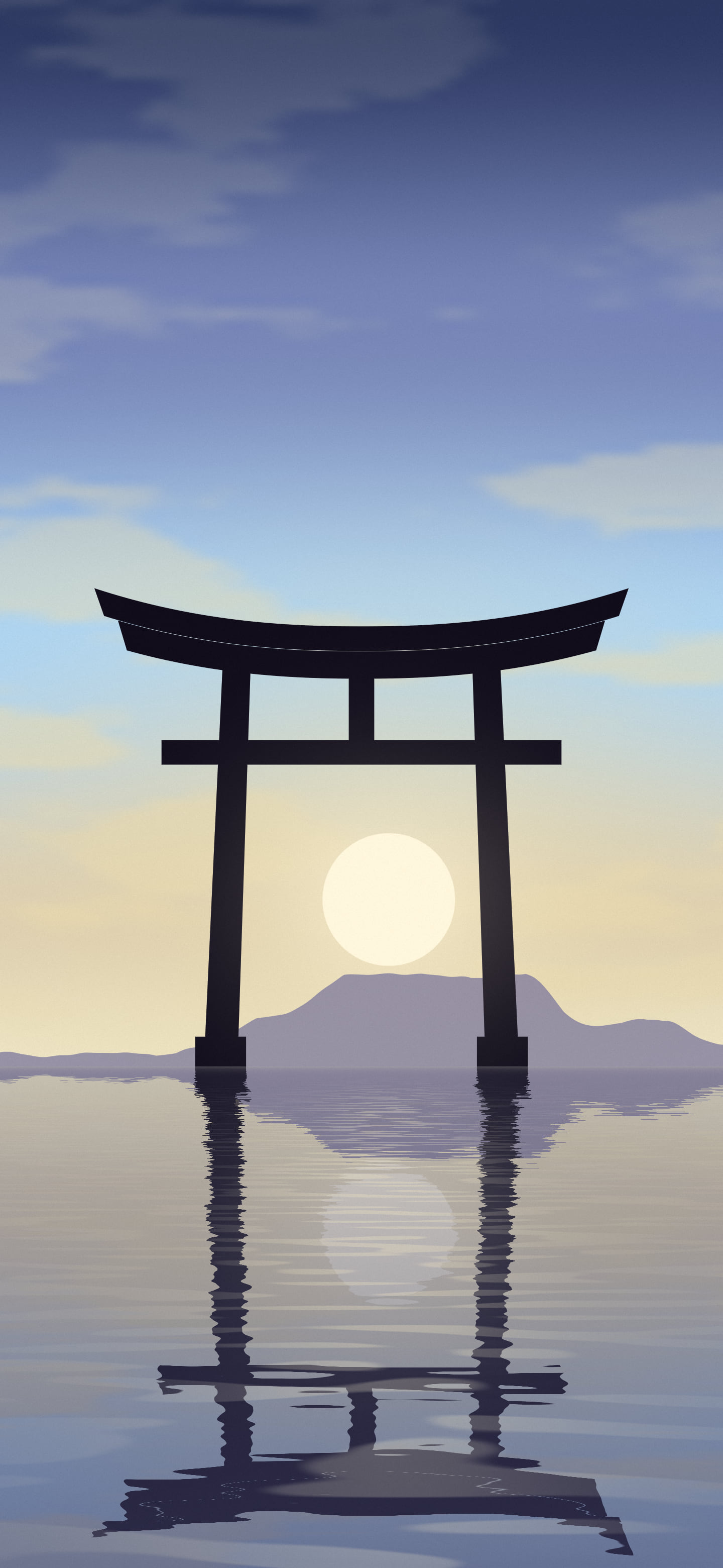 Light Blue Japanese Torii Gate Sunset wallpaper for iPhone and Android
