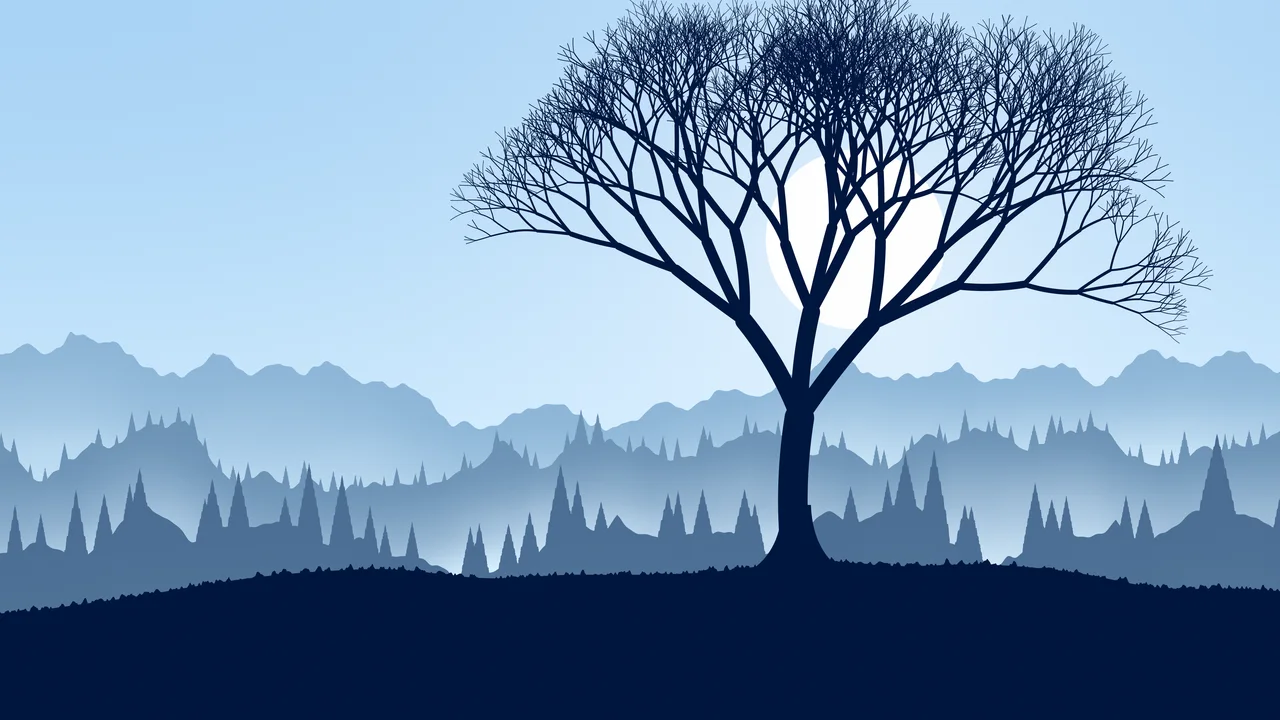 Light Blue Lone Tree in Fog desktop wallpaper in 4K
