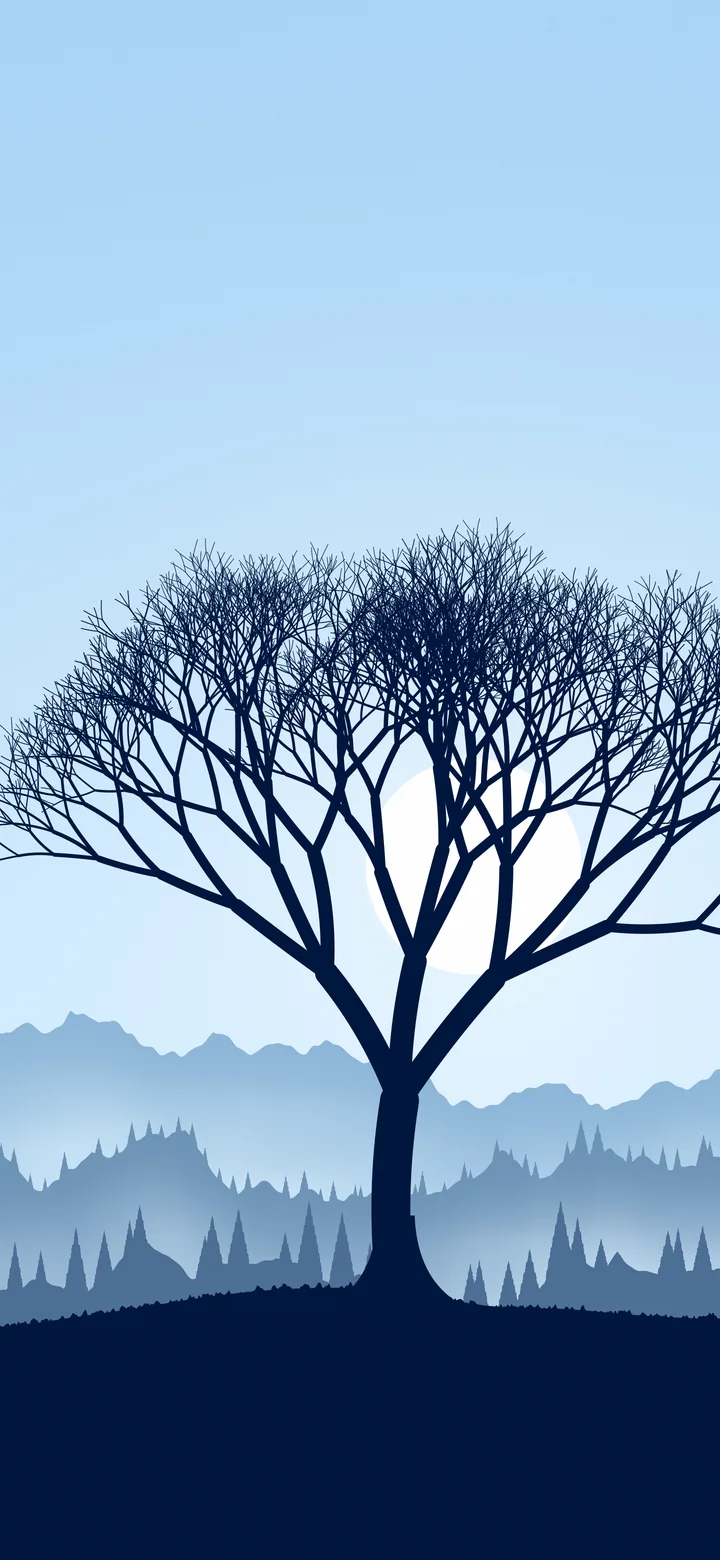 Light Blue Lone Tree in Fog wallpaper for iPhone and Android