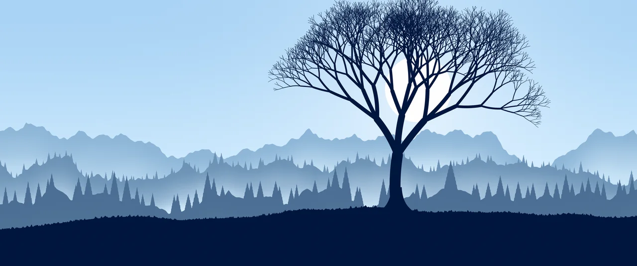 Light Blue Lone Tree in Fog ultrawide wallpaper, 3440 × 1440