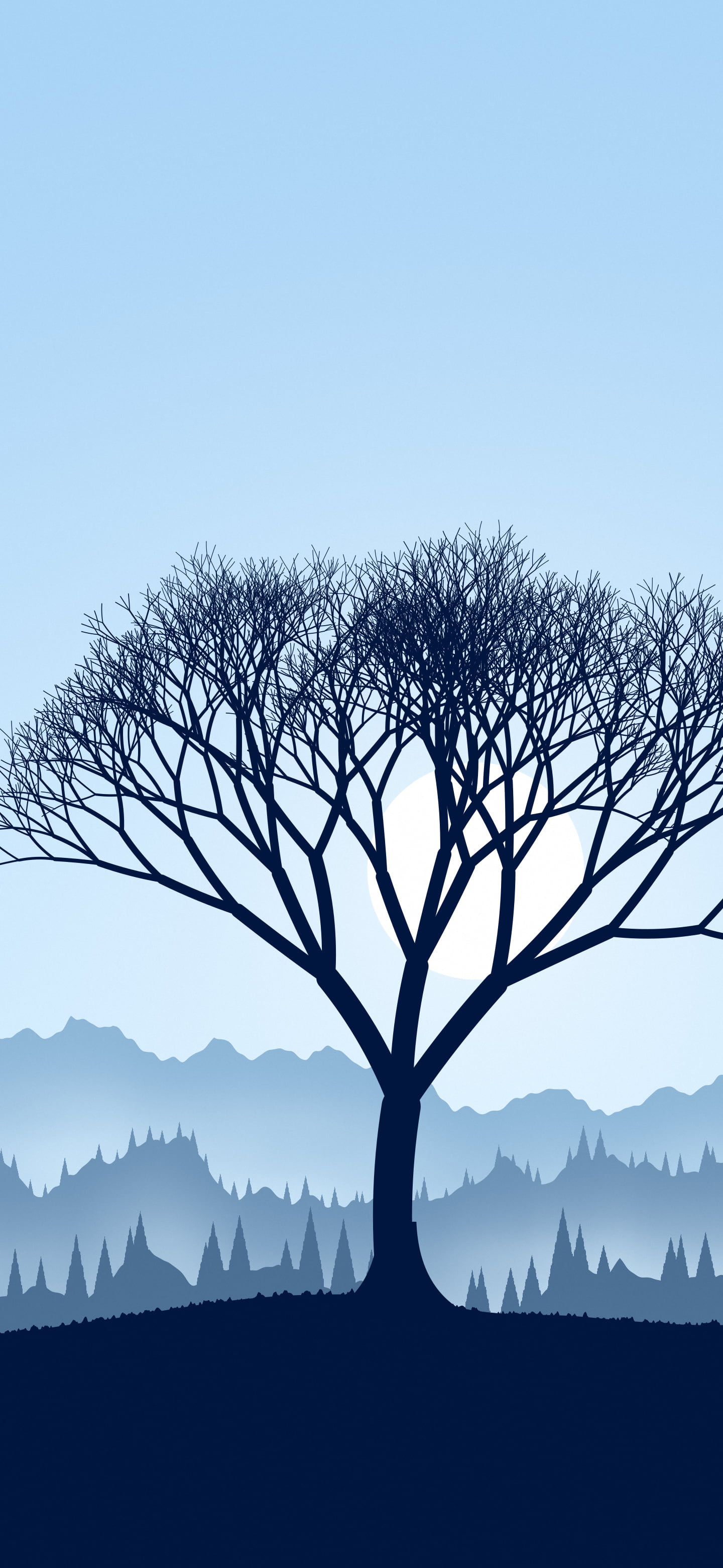 Light Blue Lone Tree in Fog wallpaper for iPhone and Android