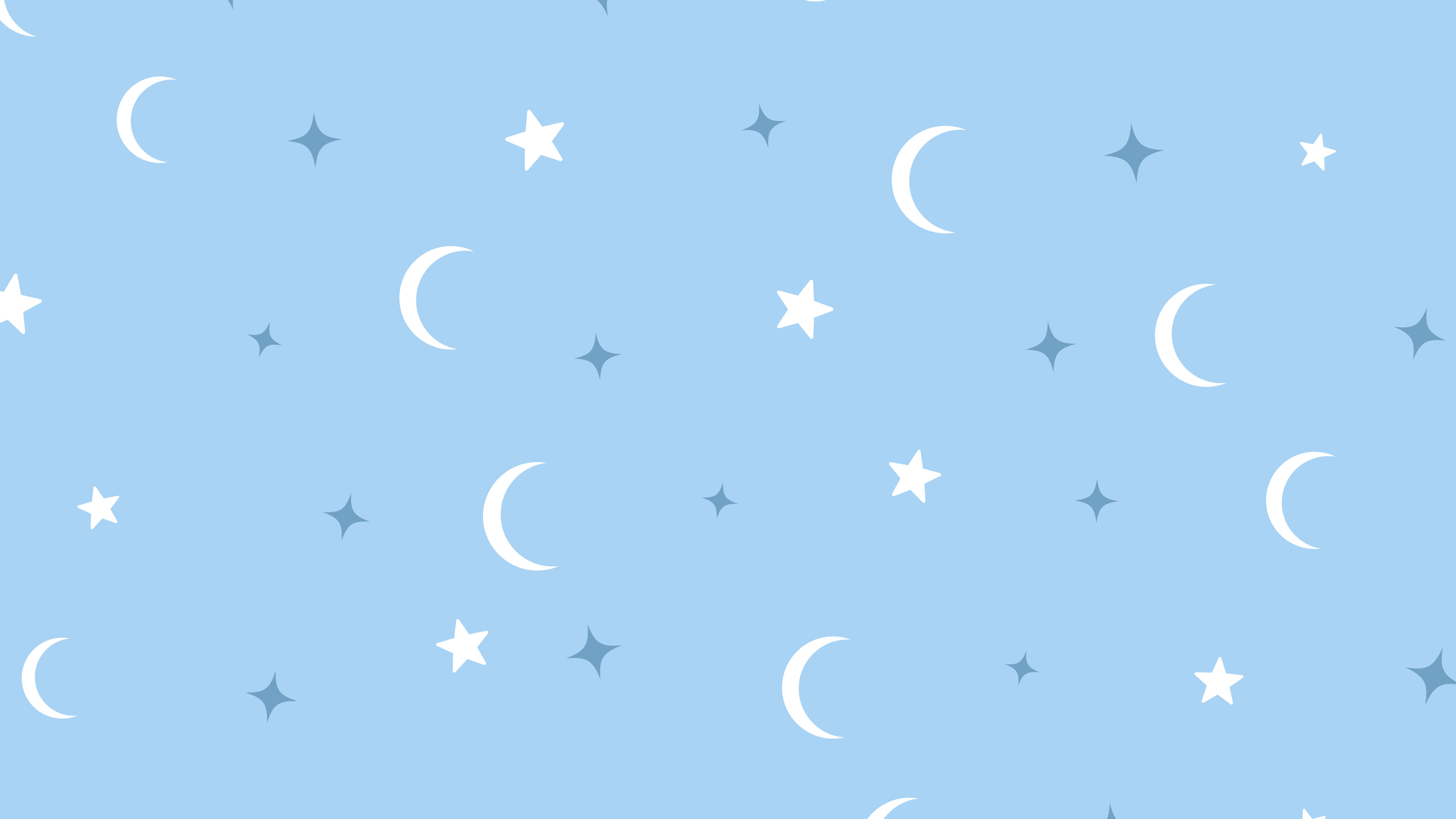 Light Blue Moon and Stars Pattern desktop wallpaper in 4K