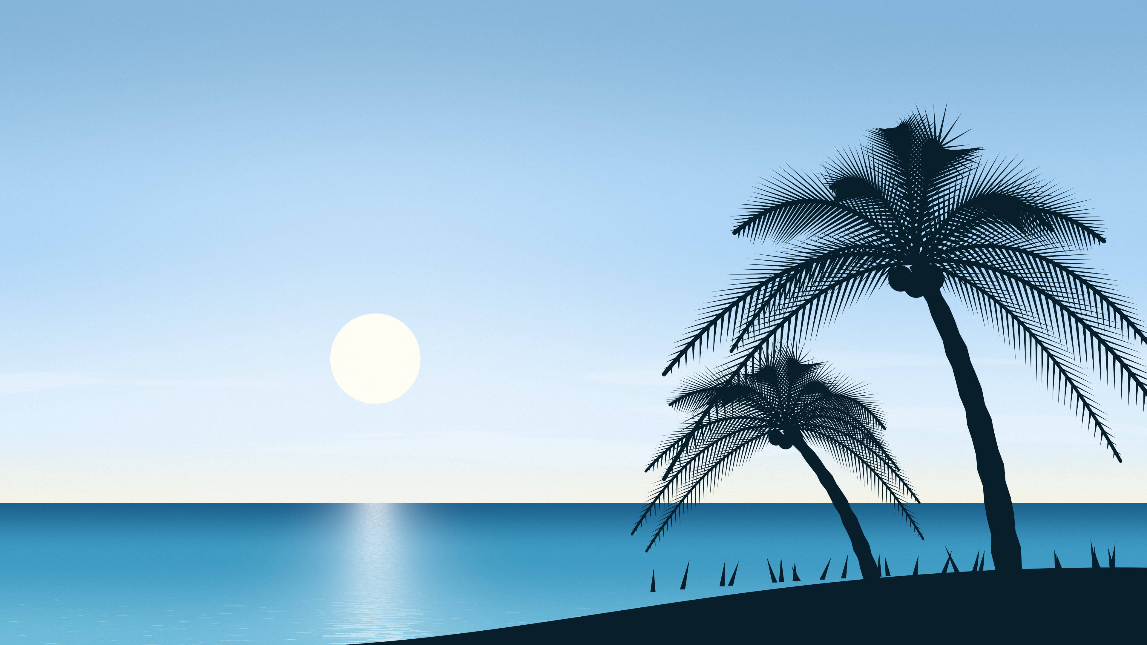 Light Blue Palm Tree Beach desktop wallpaper in 4K