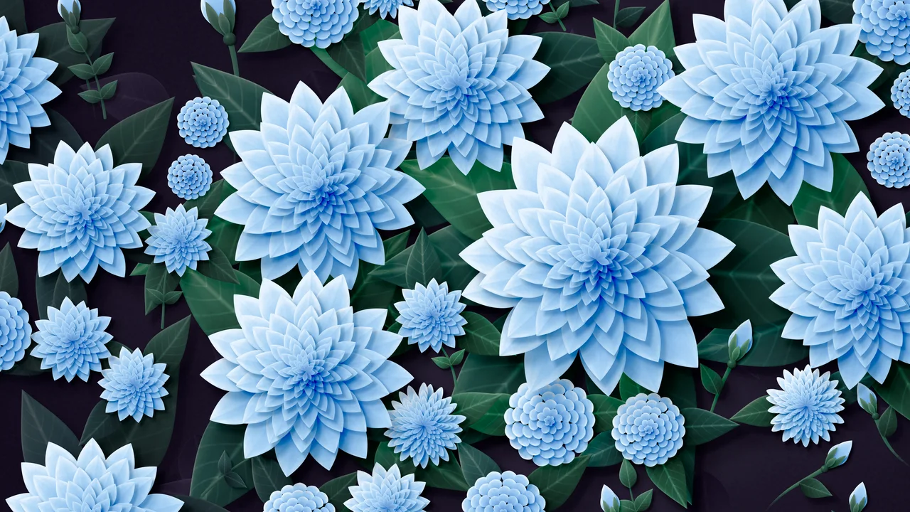 Light Blue Paper Dahlias desktop wallpaper in 4K