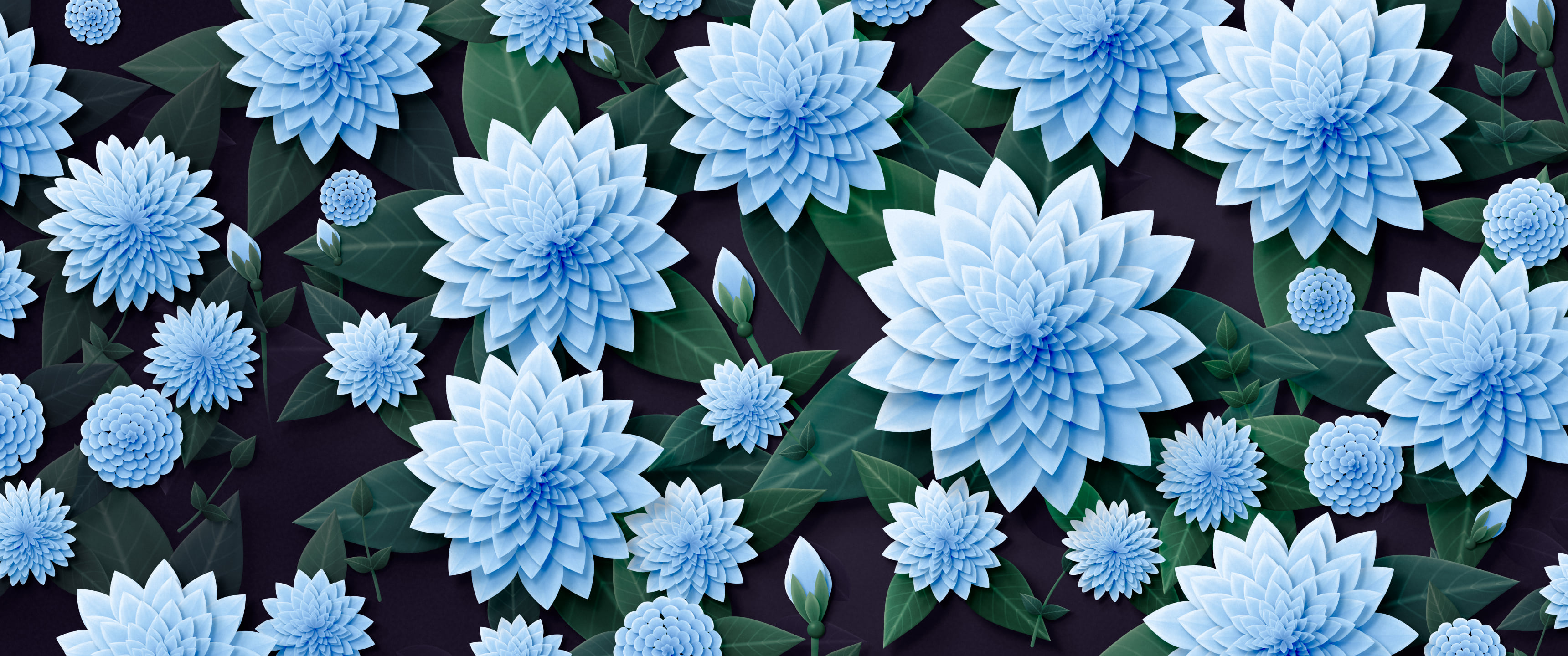 Light Blue Paper Dahlias ultrawide wallpaper, 3440 × 1440
